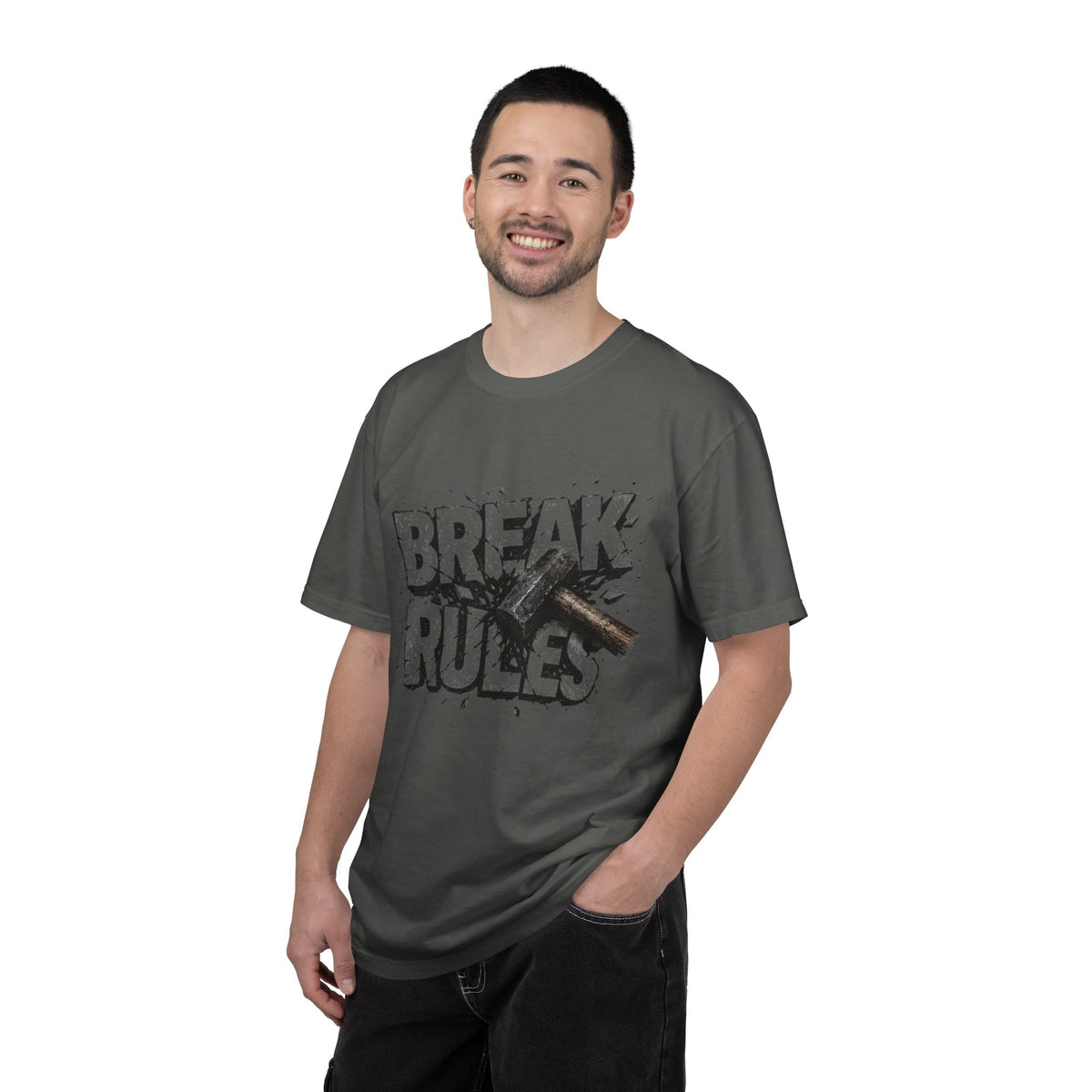 Break Rules T-Shirt — Graphic 'Break Rules' Design with Hammer