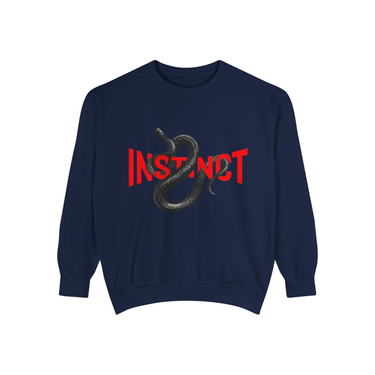 Instinct Snake Sweatshirt — Graphic Crewneck with Bold Red Text