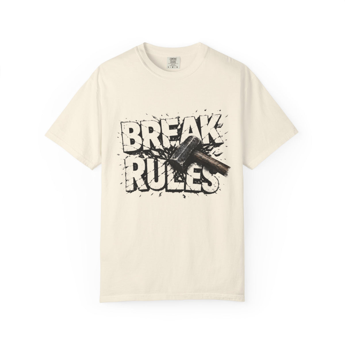 Break Rules T-Shirt — Graphic 'Break Rules' Design with Hammer
