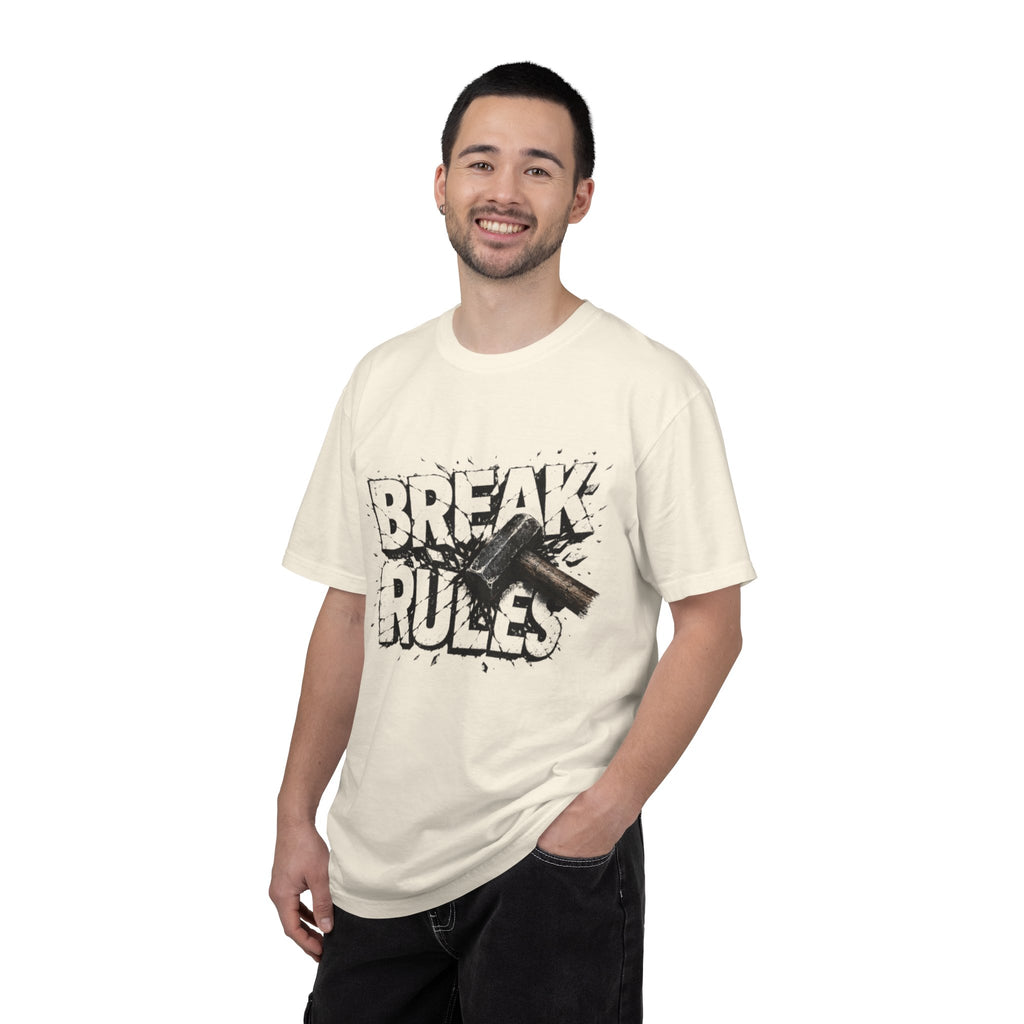 Break Rules T-Shirt — Graphic 'Break Rules' Design with Hammer