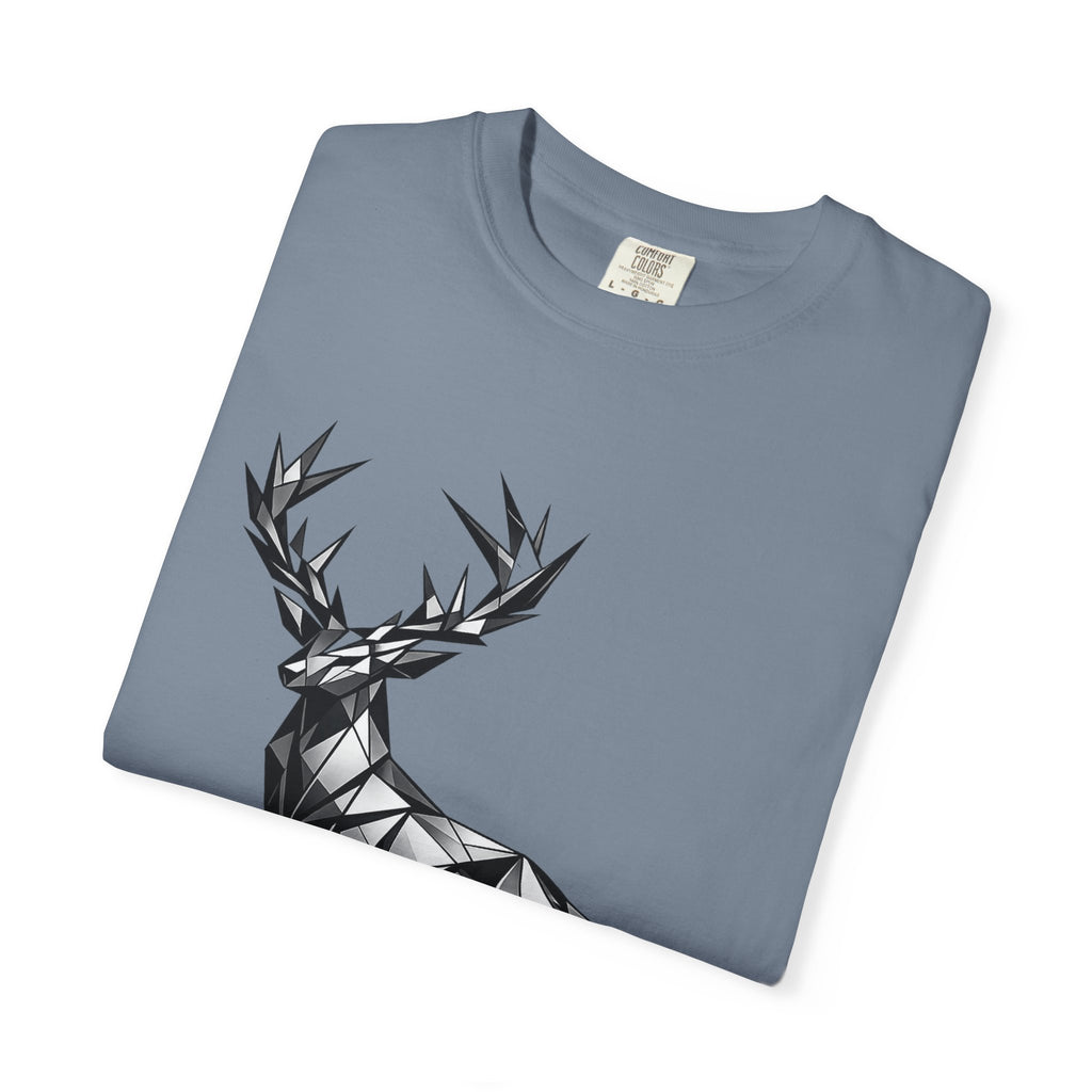 Geometric Stag T-Shirt — Black Polygon Deer Graphic Tee