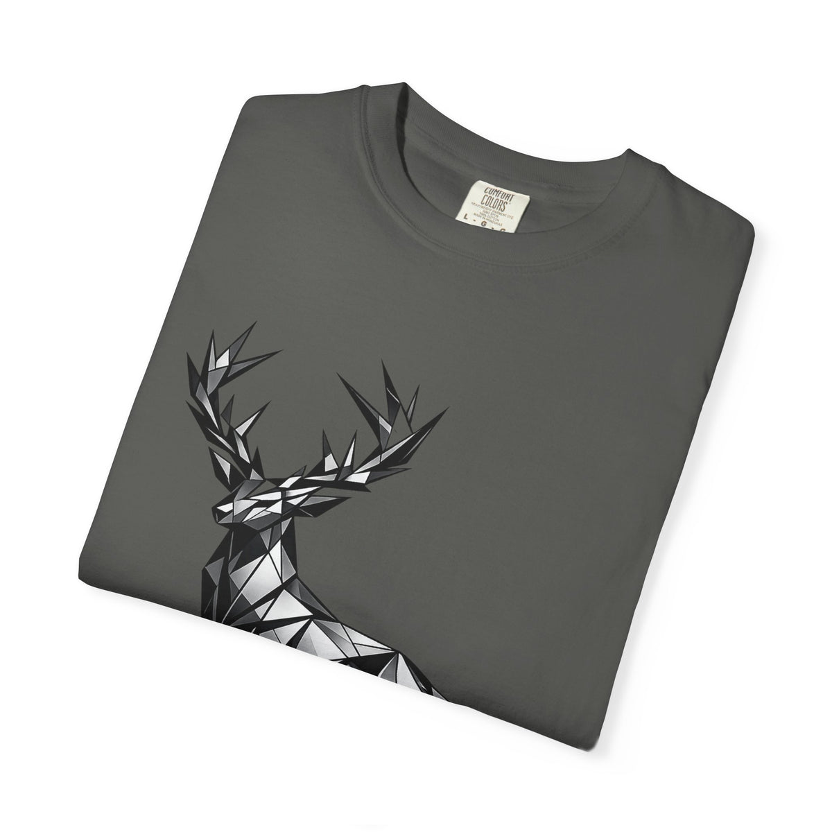Geometric Stag T-Shirt — Black Polygon Deer Graphic Tee