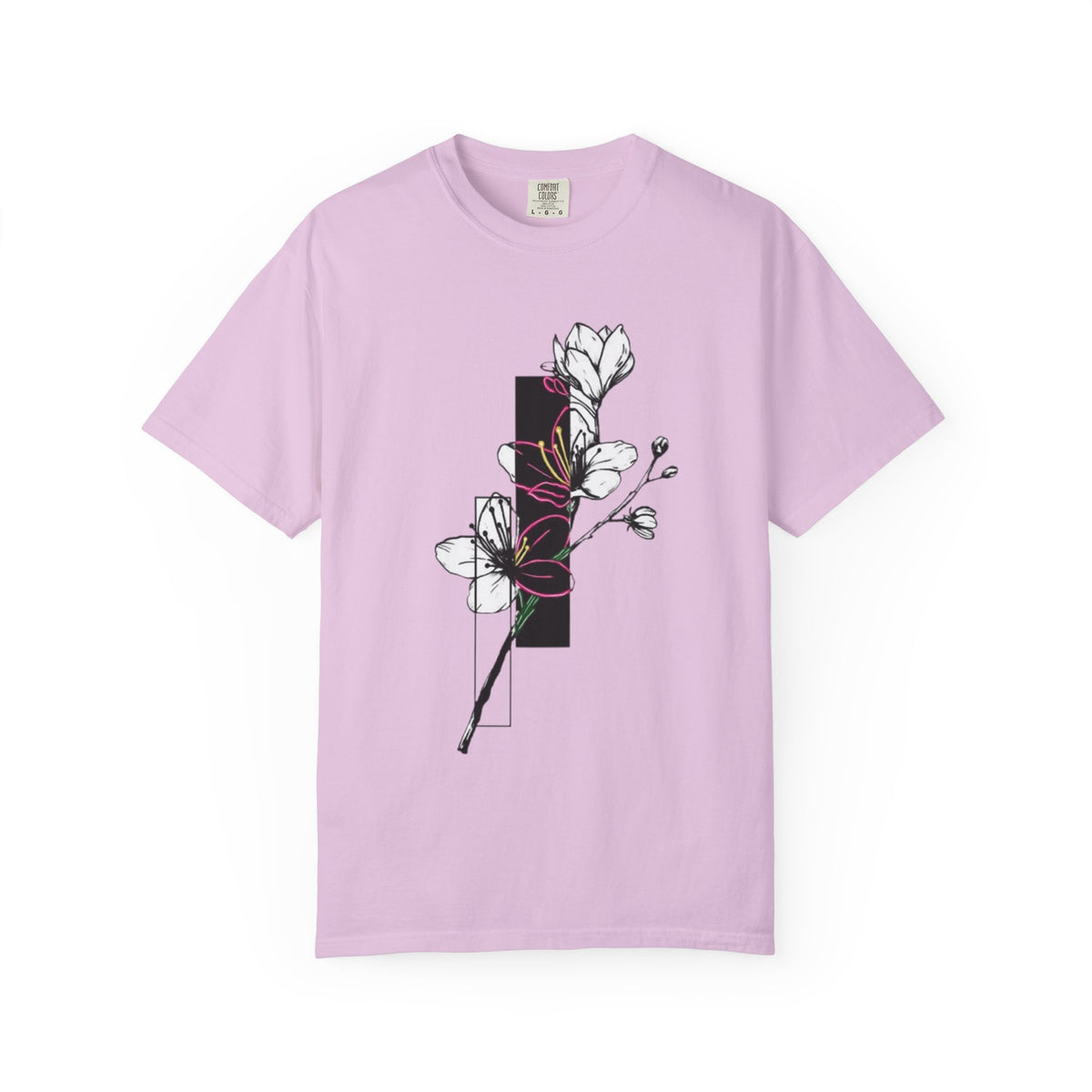 Floral Minimalist T-Shirt — Black Bar Magnolia Graphic