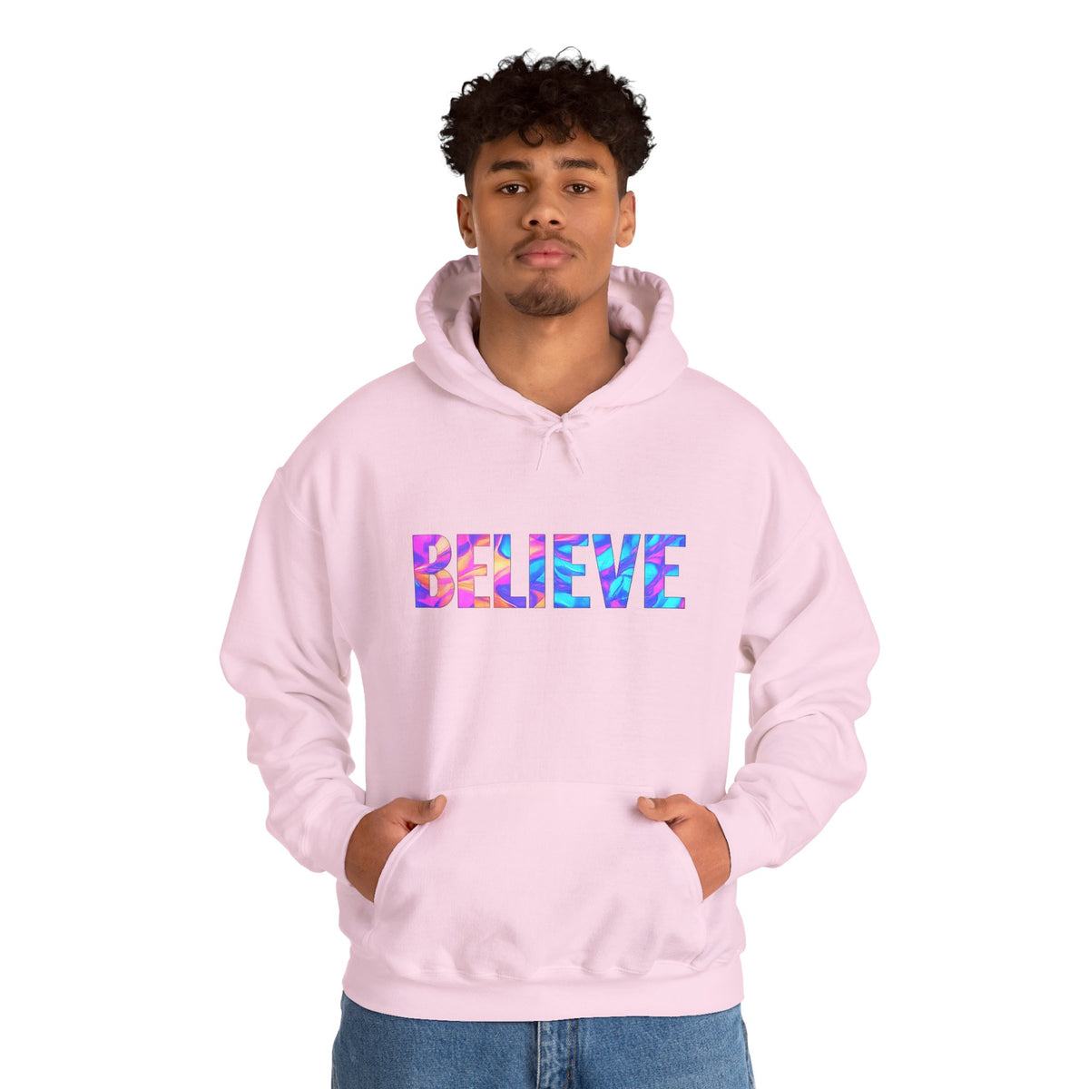 Believe in Yourself Hoodie — Colorful Watercolor Text Inspirational Sweatshirt