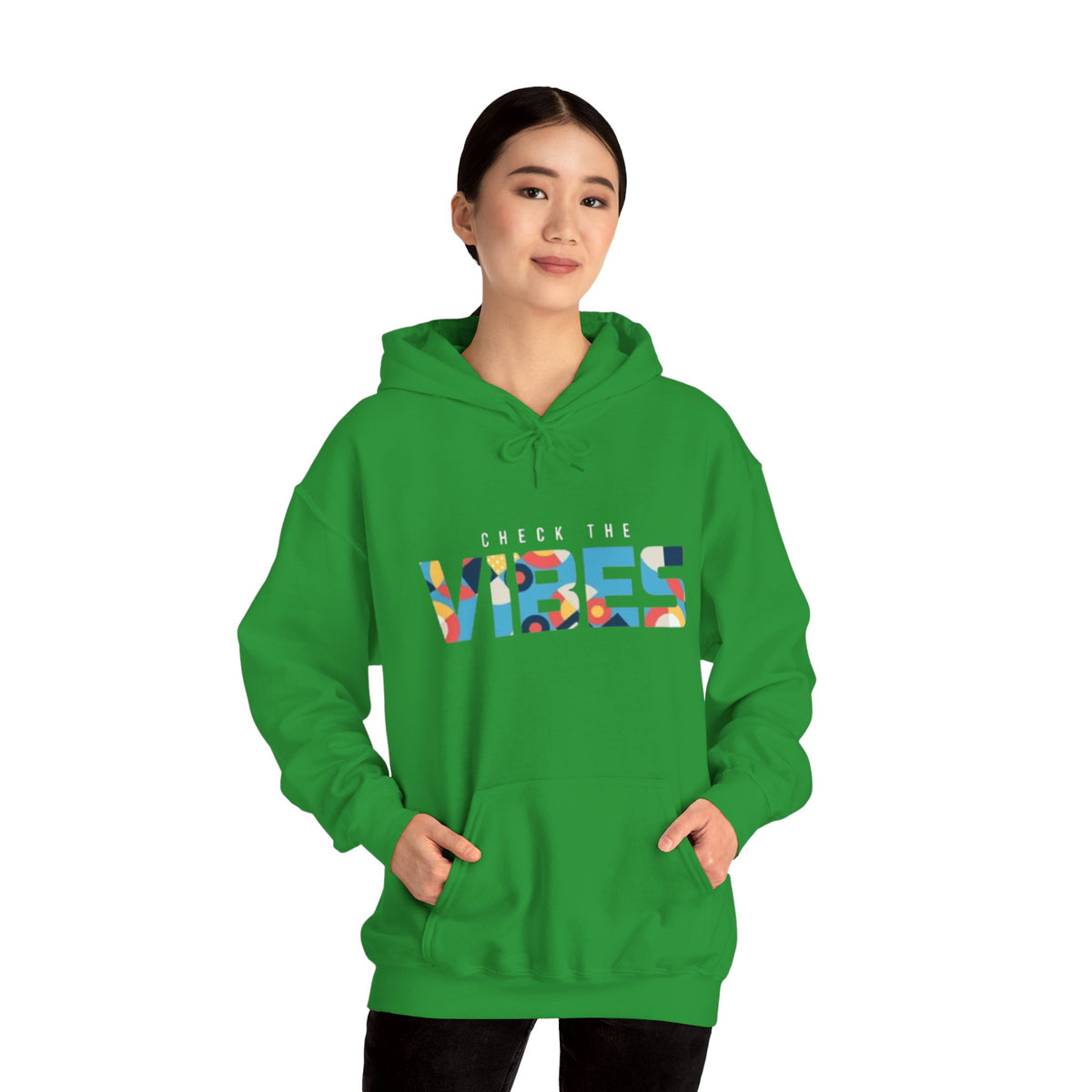 Check The Vibes Hoodie – Colorful Retro Graphic Pullover