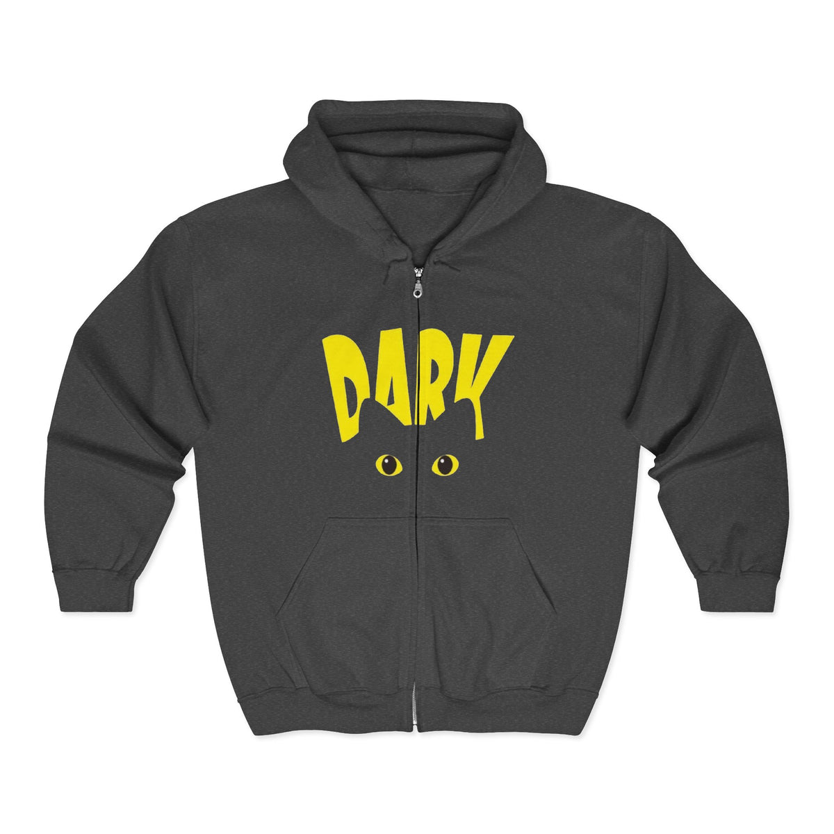 Dark Eyes Zip Hoodie — Halloween Black Cat Graphic Full-Zip Sweatshirt