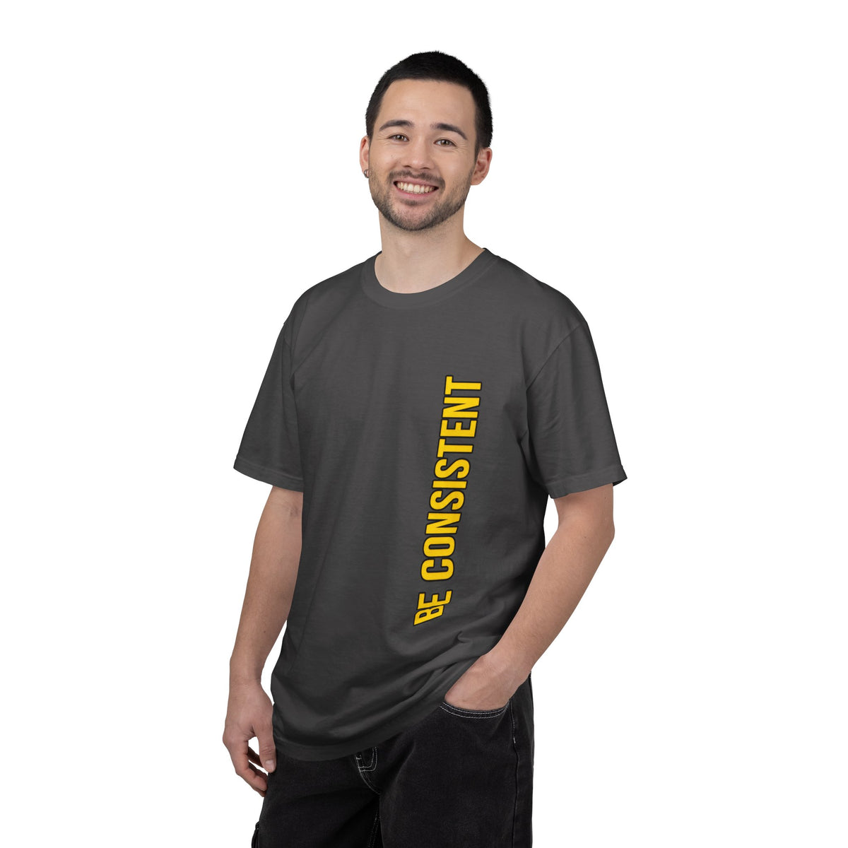 Be Consistent Vertical Graphic T-Shirt — Motivational Fitness Tee