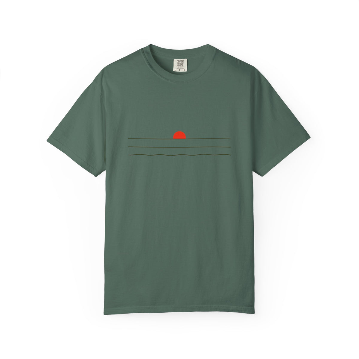 Sunset Minimalist T-Shirt — Red Sun Over Wavy Lines Tee
