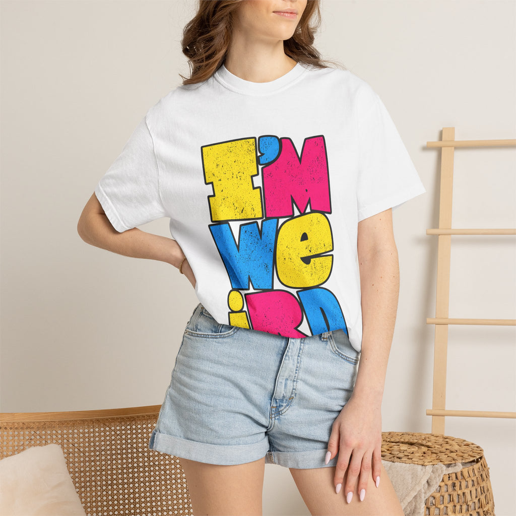 "I'M WEIRD" Colorblock Graphic T-Shirt — Retro Pop Statement Tee