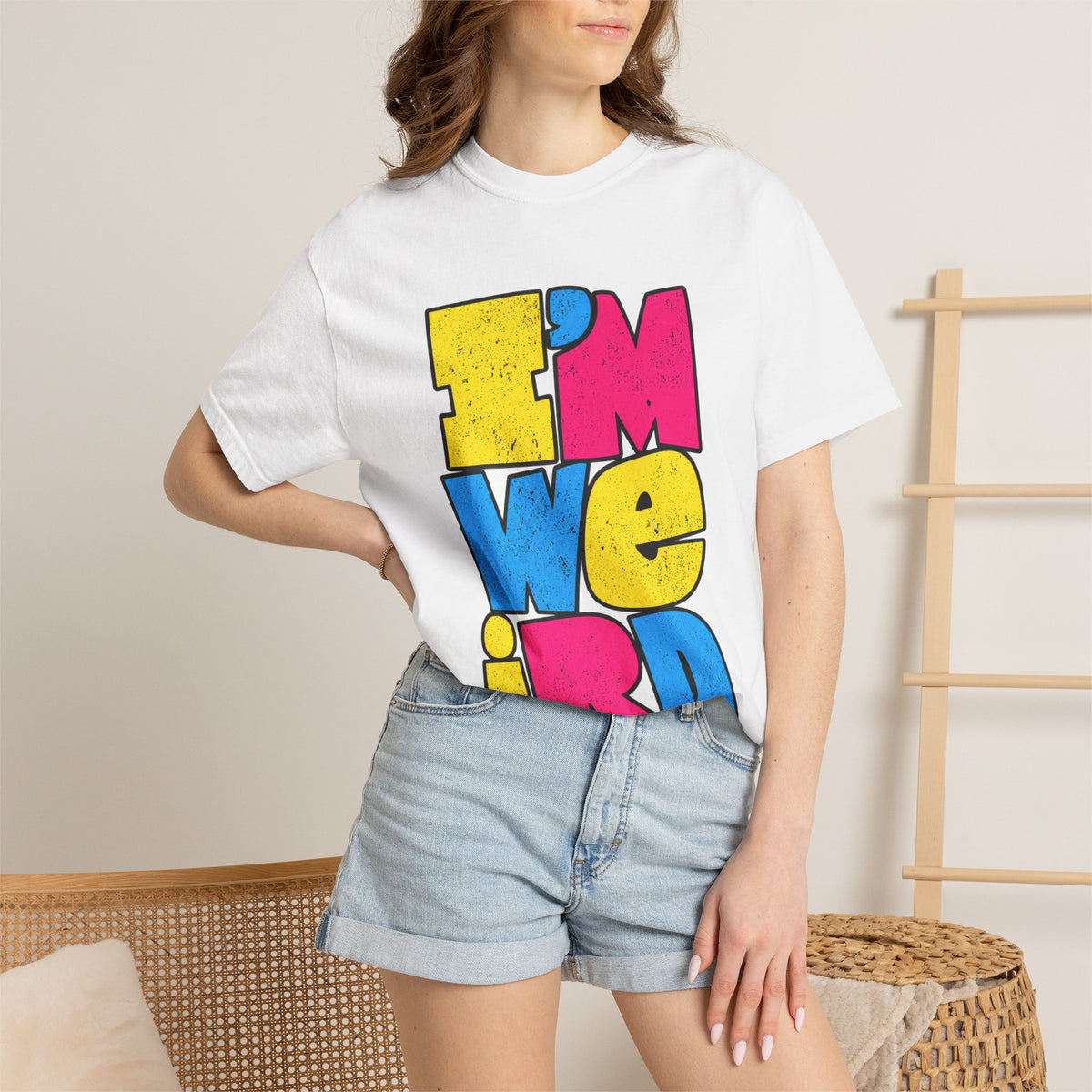 "I'M WEIRD" Colorblock Graphic T-Shirt — Retro Pop Statement Tee