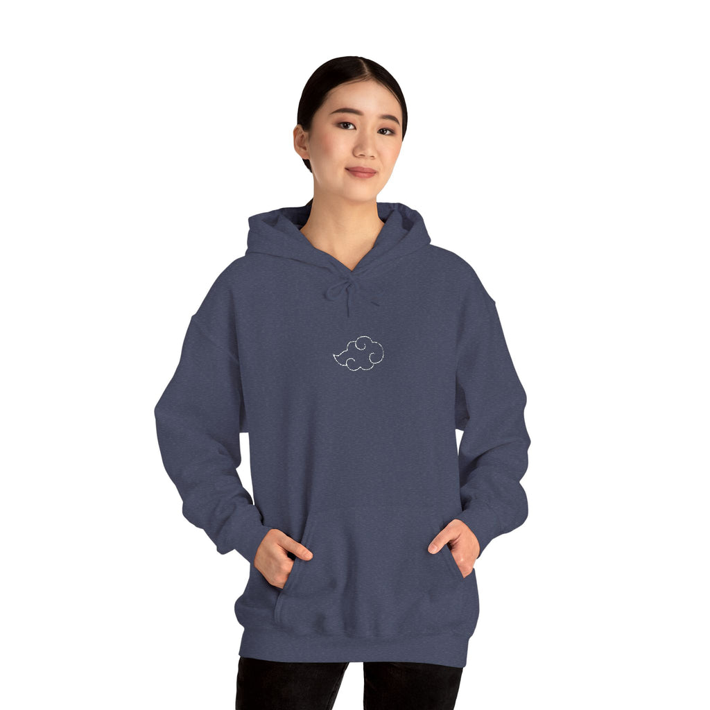Minimal Cloud Outline Hoodie — Small White Cloud Graphic Embroidered