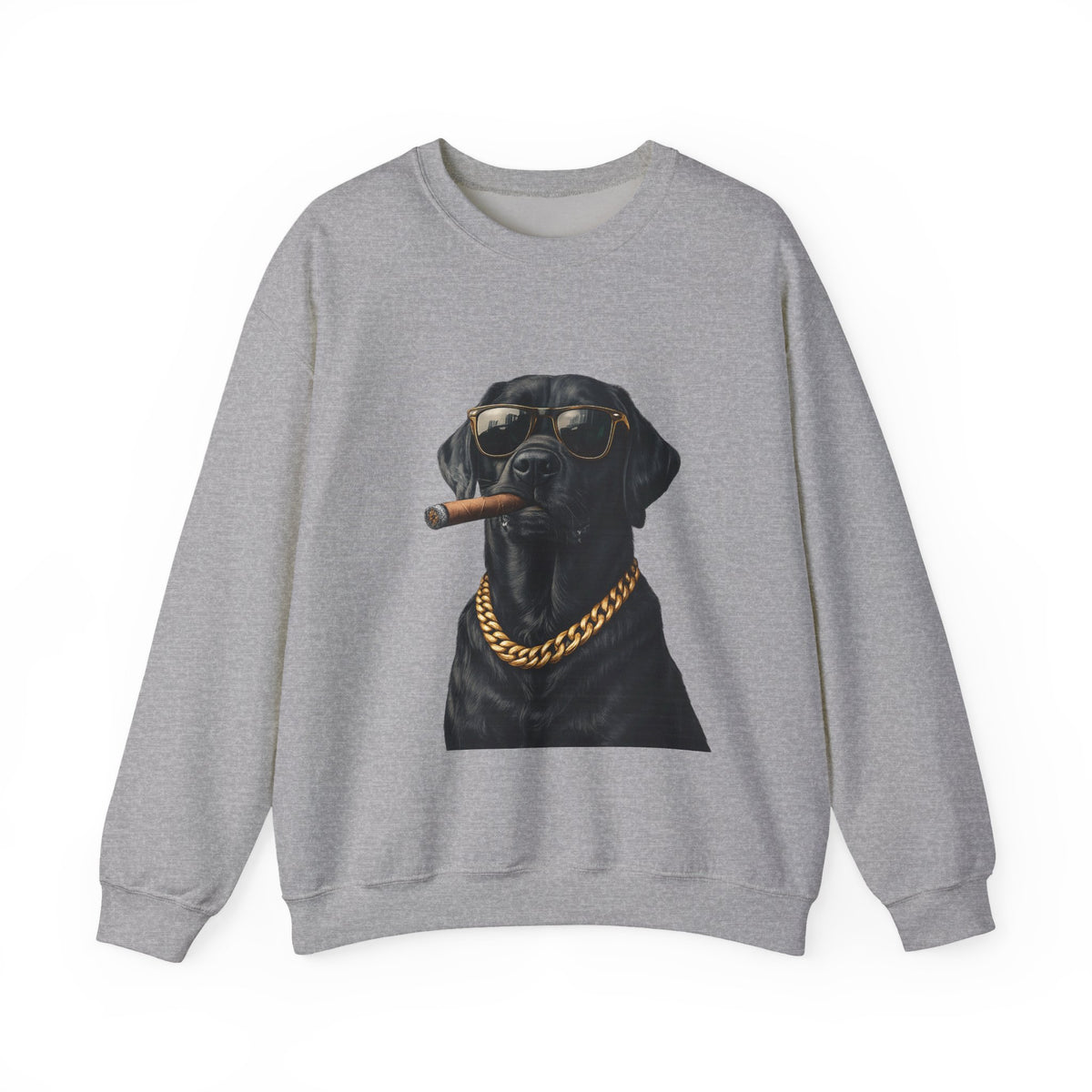 Cool Black Lab Crewneck Sweatshirt — Dog with Cigar & Gold Chain Graphic