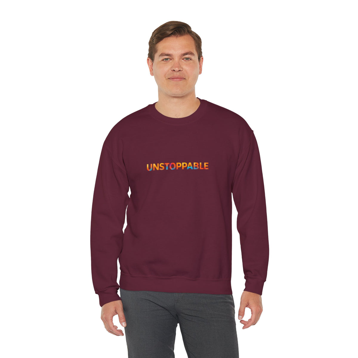 Unstoppable Crewneck Sweatshirt — Inspirational Rainbow Text Pullover