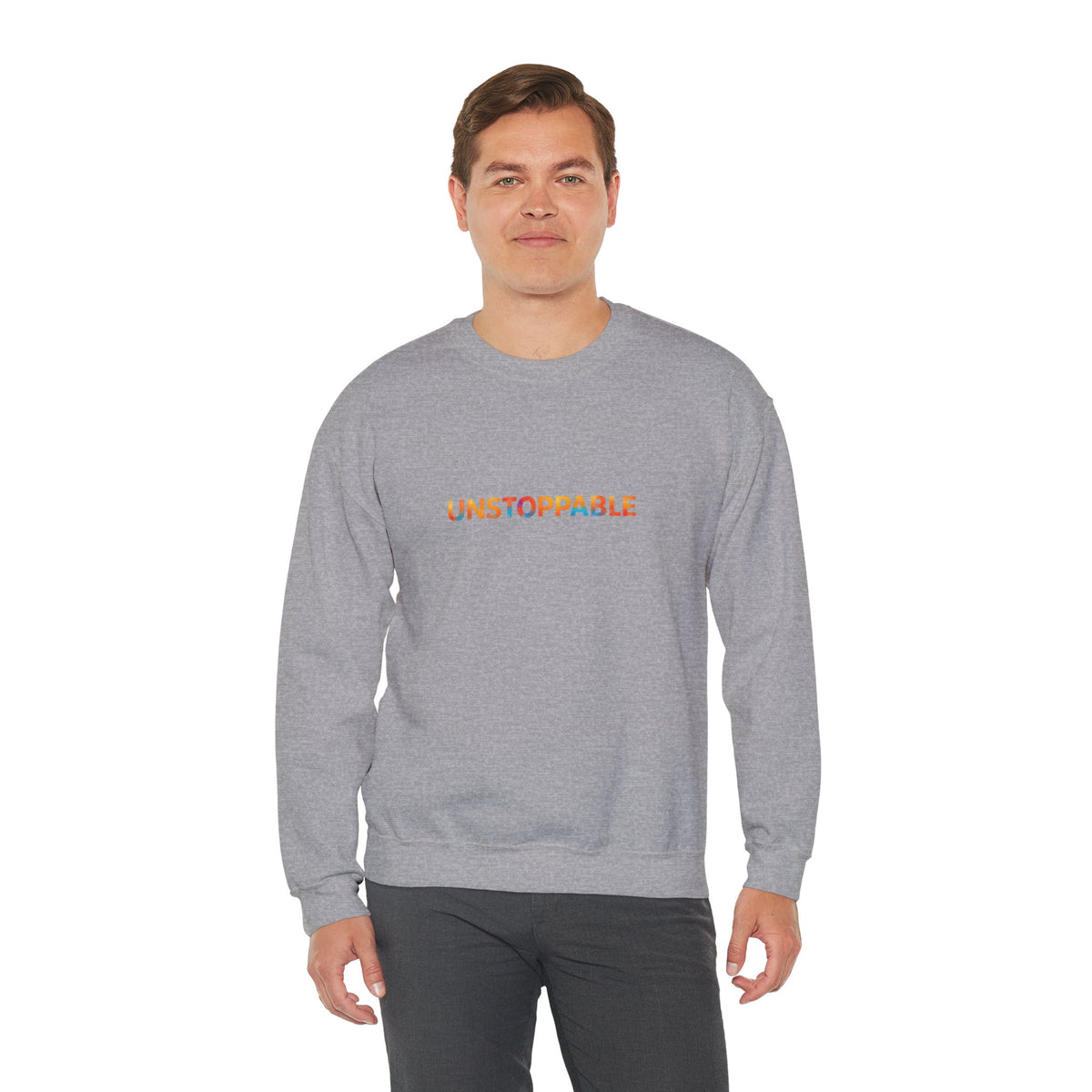 Unstoppable Crewneck Sweatshirt — Inspirational Rainbow Text Pullover