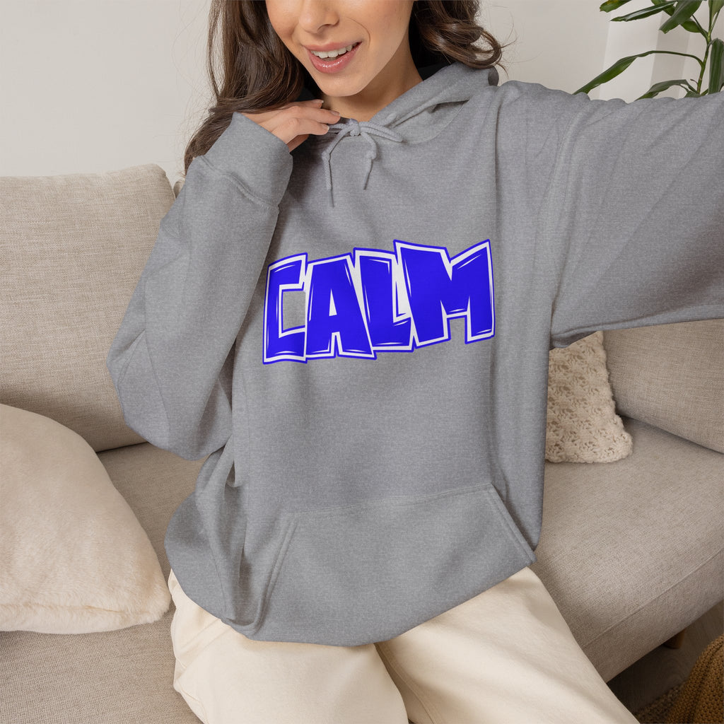 Calm Graphic Hoodie — Bold Blue Streetwear Pullover