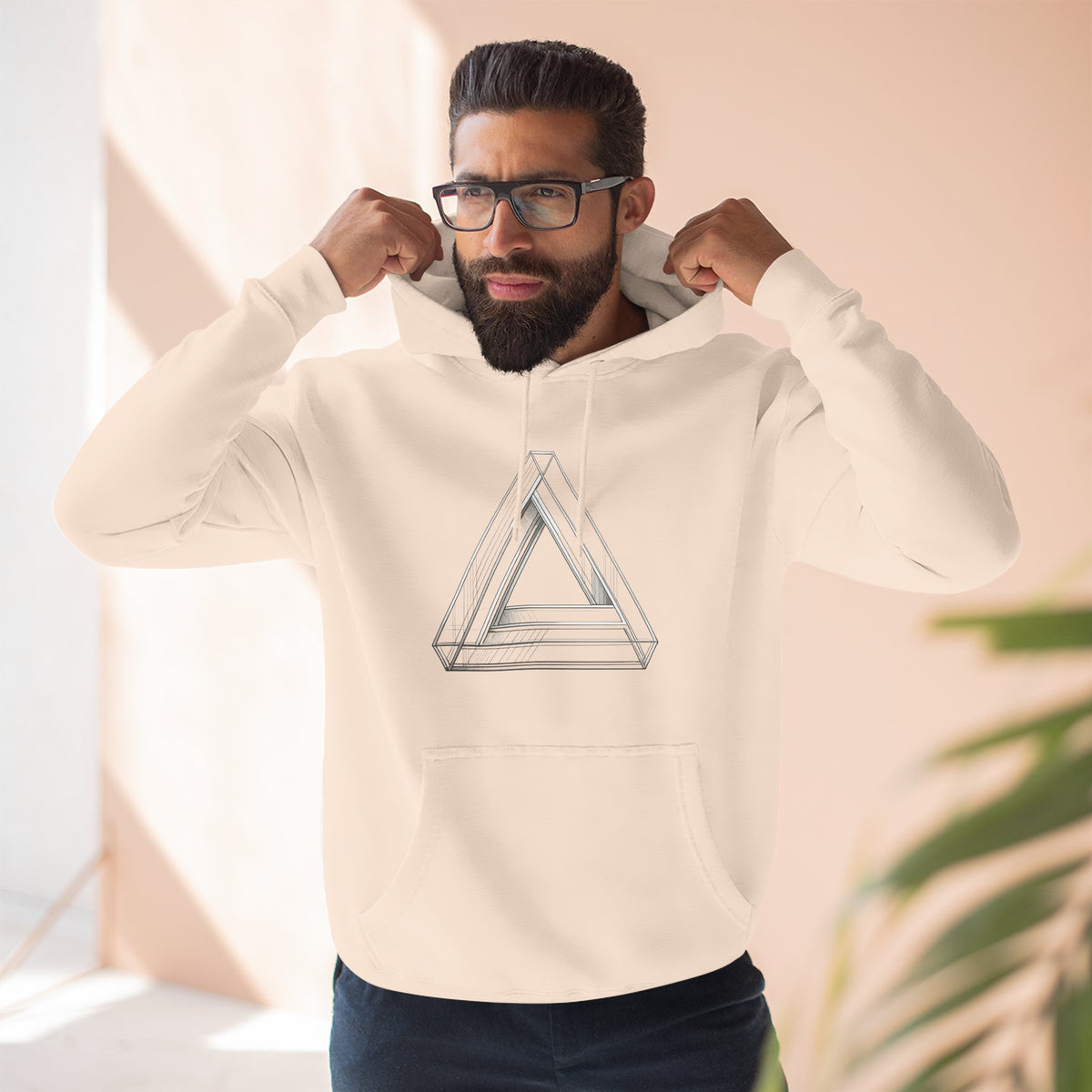 Minimal Geometric Triangle Hoodie — Three-Panel Illusion Design