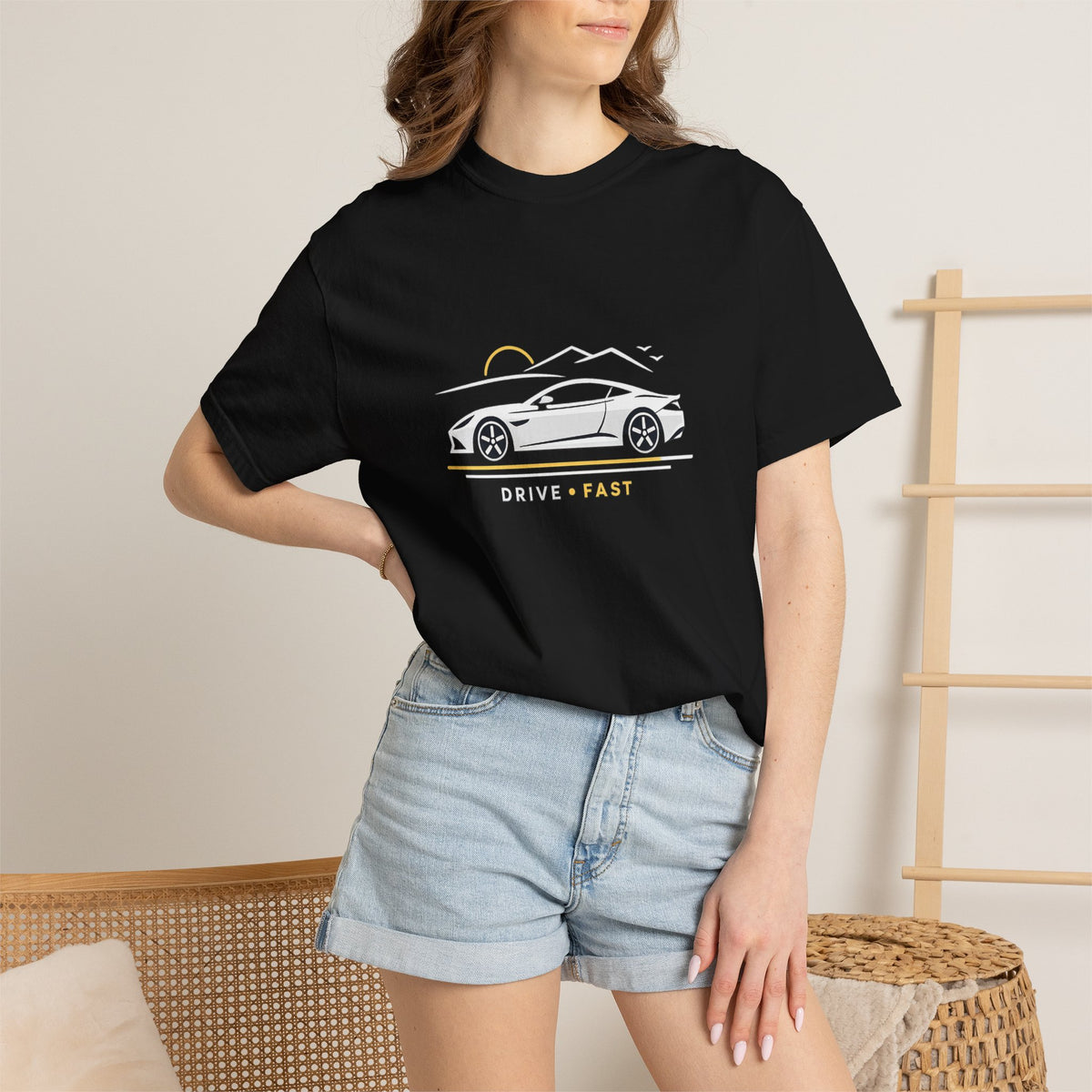 Drive Fast Sports Car T‑Shirt — Vintage Road Trip Graphic