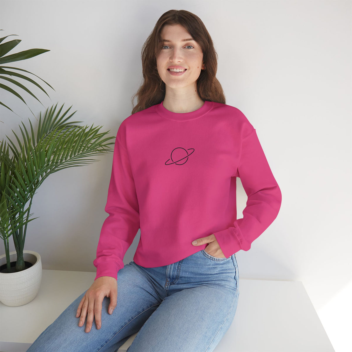 Minimal Planet Crewneck Sweatshirt Embroidered
