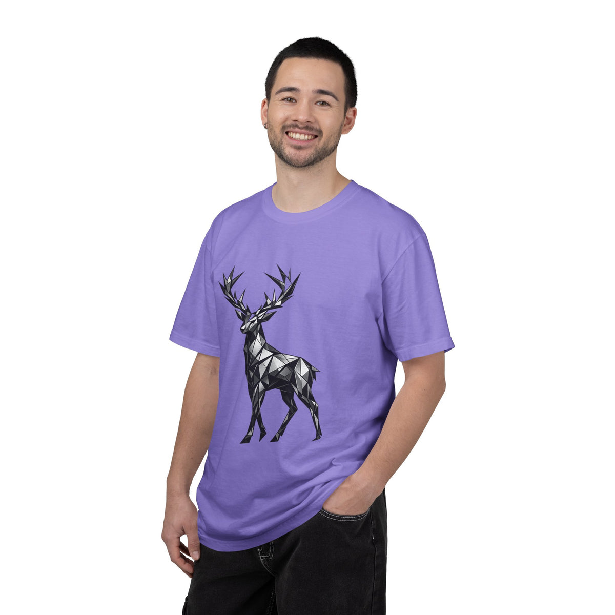 Geometric Stag T-Shirt — Black Polygon Deer Graphic Tee