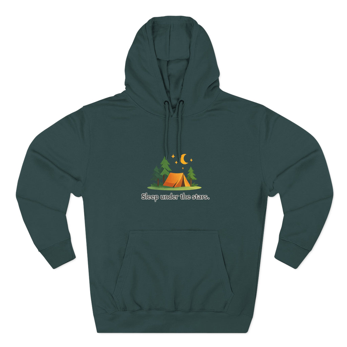 Camping Hoodie — "Sleep Under the Stars" Tent & Moon Graphic