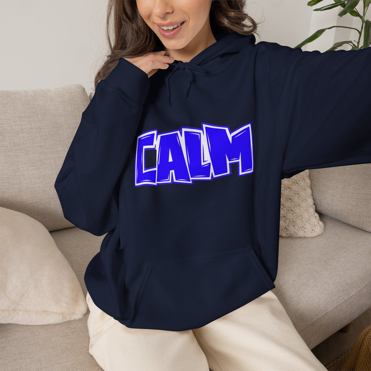 Calm Graphic Hoodie — Bold Blue Streetwear Pullover