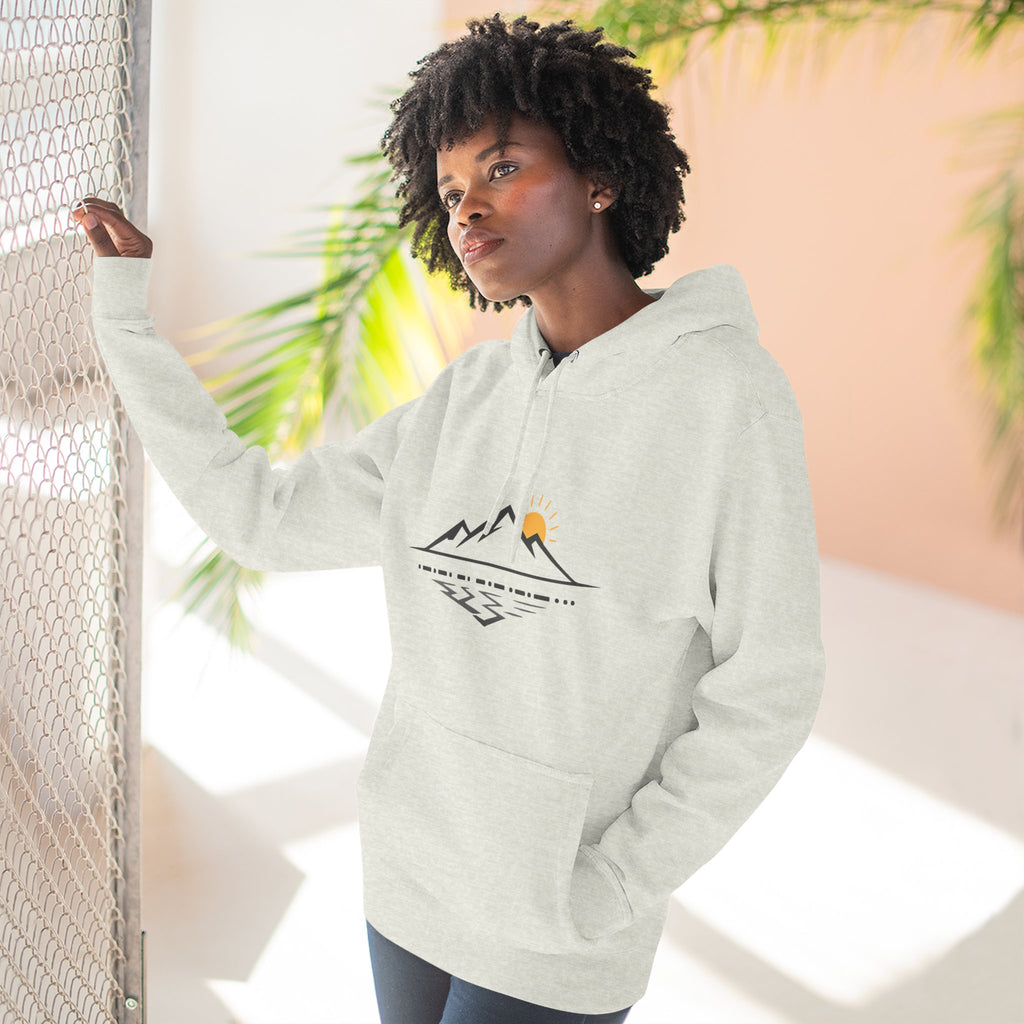 Mountain Sunrise Hoodie — Minimal Outdoor Graphic Pullover