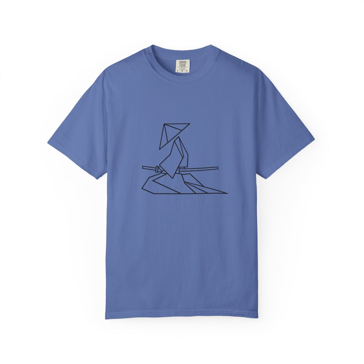 Samurai Line Art T-Shirt — Minimal Origami Swordsman Graphic Tee
