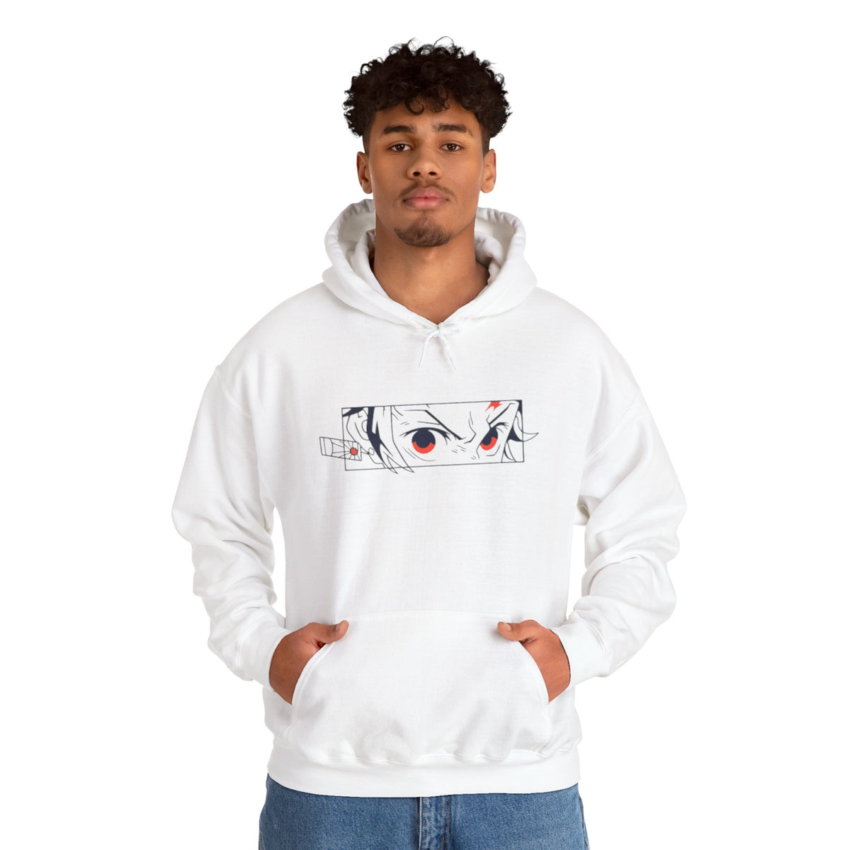 Anime Eyes Hoodie — Minimal Red & Black Manga Gaze Sweatshirt