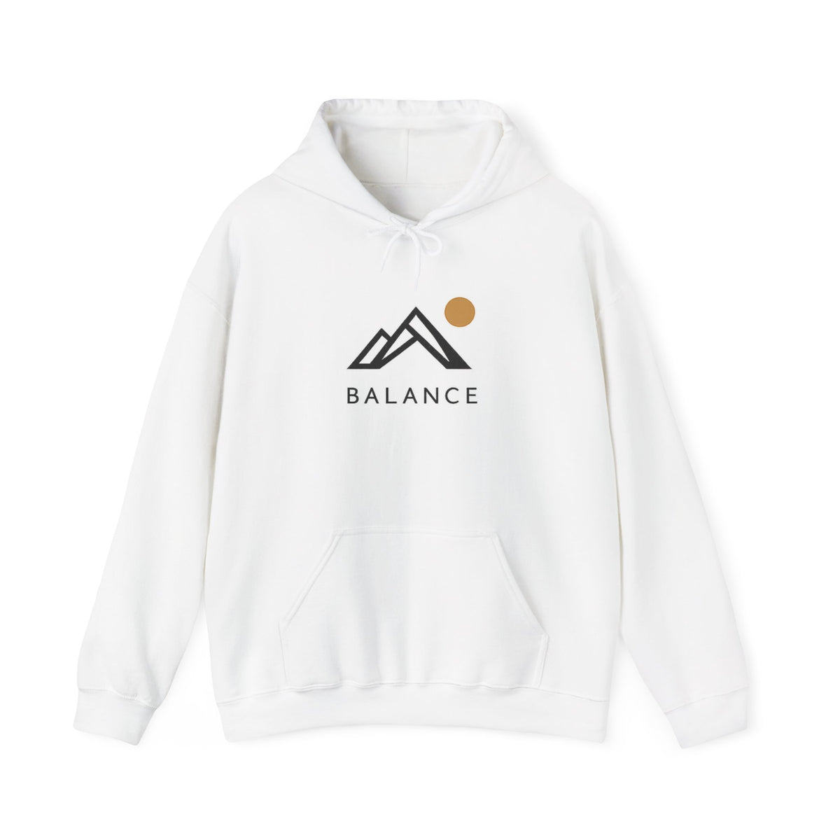 Balance Mountain Hoodie — Minimalist Sunrise Graphic Hooded Sweatshirt