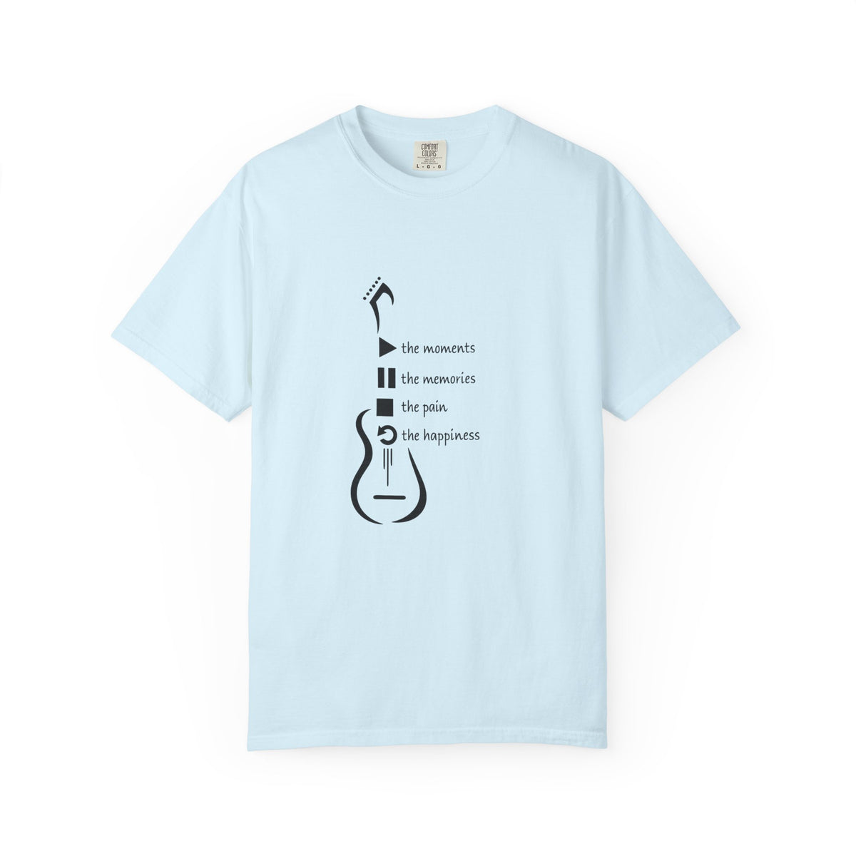 Guitar Silhouette Tee — "Our Moments, Our Memories, Our Music, Our Happiness"