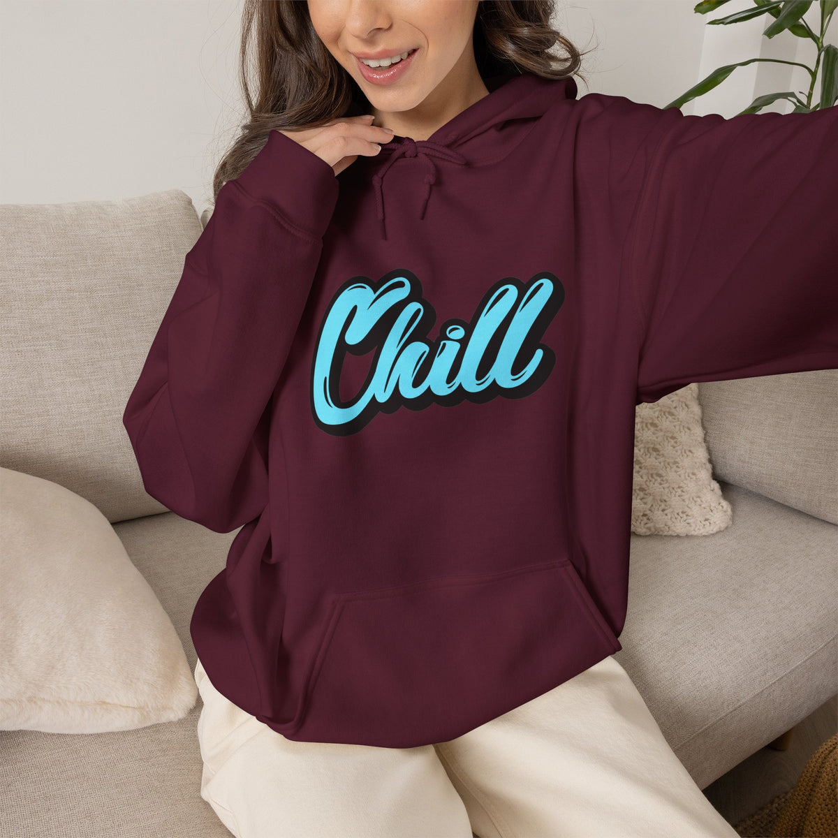 Chill Script Hoodie — Retro Blue Chill Graphic Pullover