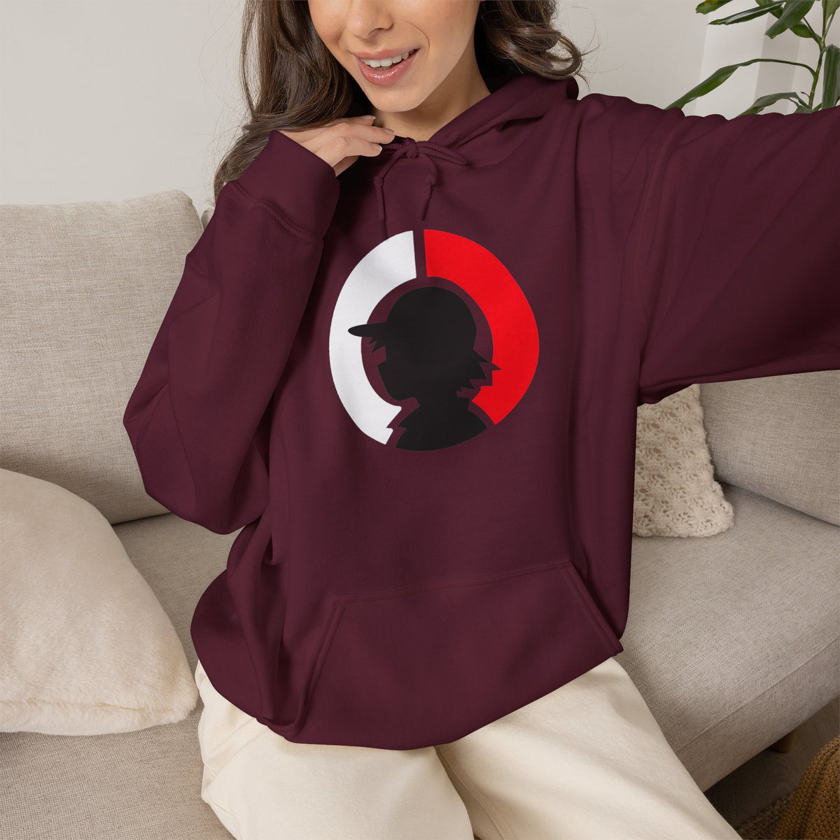 Detective Silhouette Hoodie – Minimal Red Moon Mystery Graphic