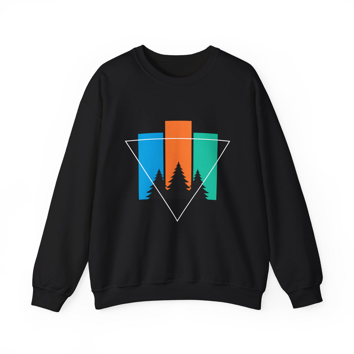 Retro Forest Crewneck Sweatshirt — Colorblock Trees Graphic