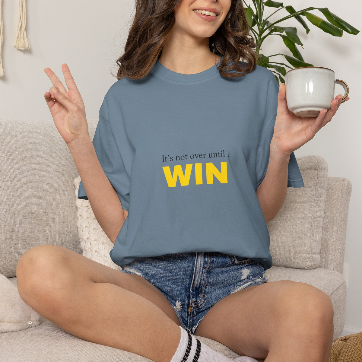 Motivational T-Shirt — "It’s Not Over Until I WIN" Bold Yellow Graphic