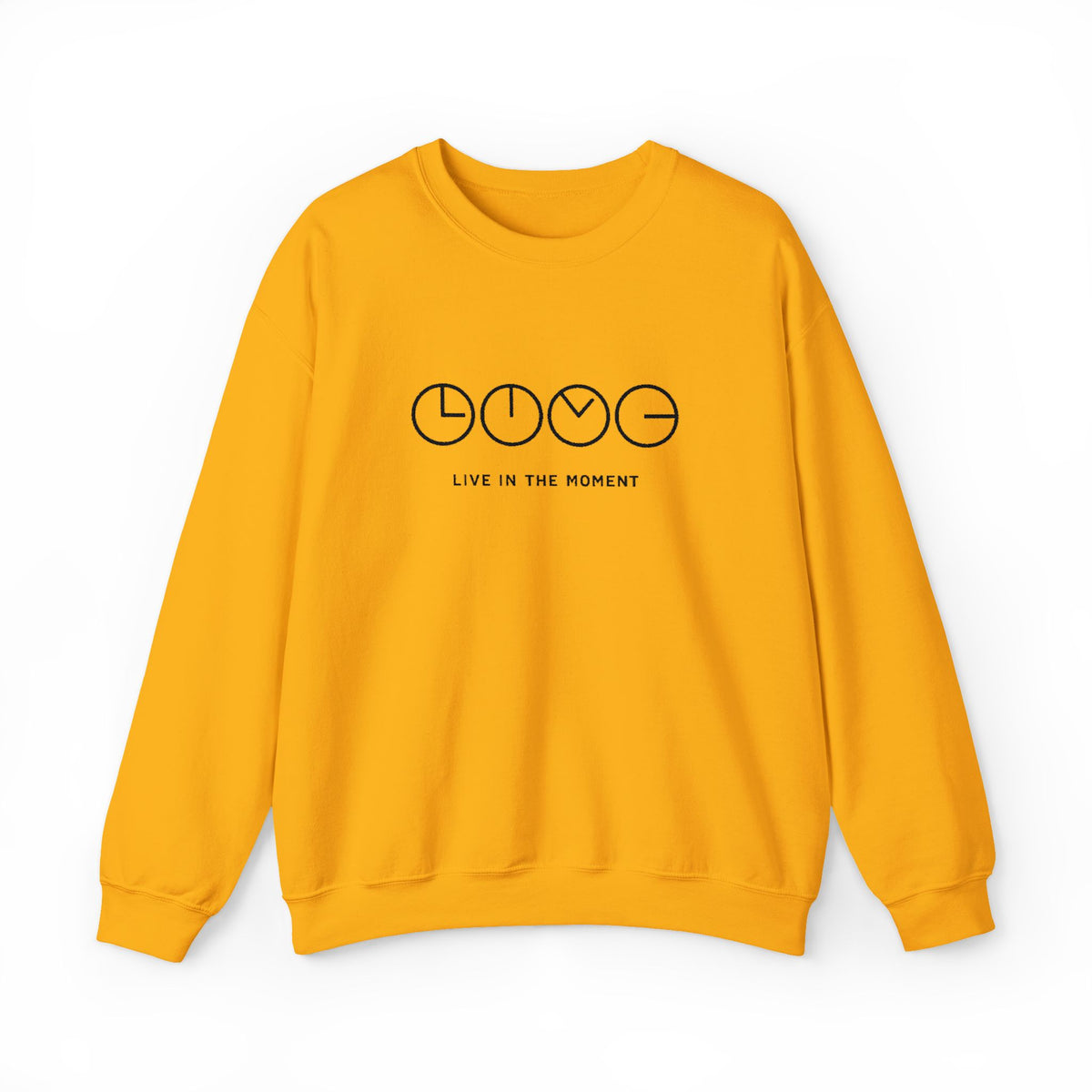 Live In The Moment Crewneck Sweatshirt — Minimal Clock Graphic Embroidered