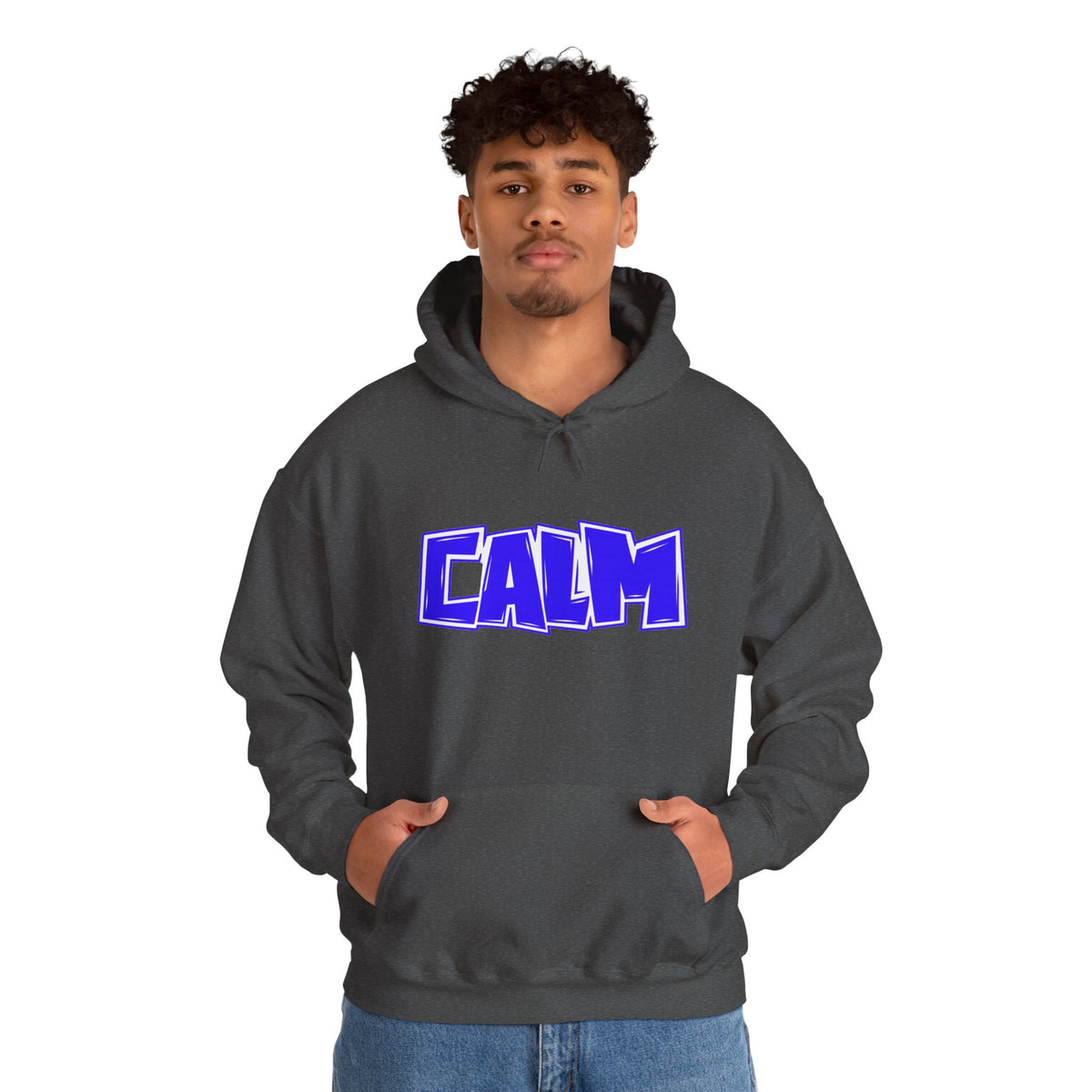 Calm Graphic Hoodie — Bold Blue Streetwear Pullover