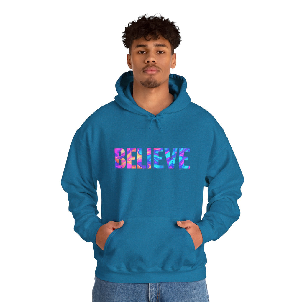 Believe in Yourself Hoodie — Colorful Watercolor Text Inspirational Sweatshirt