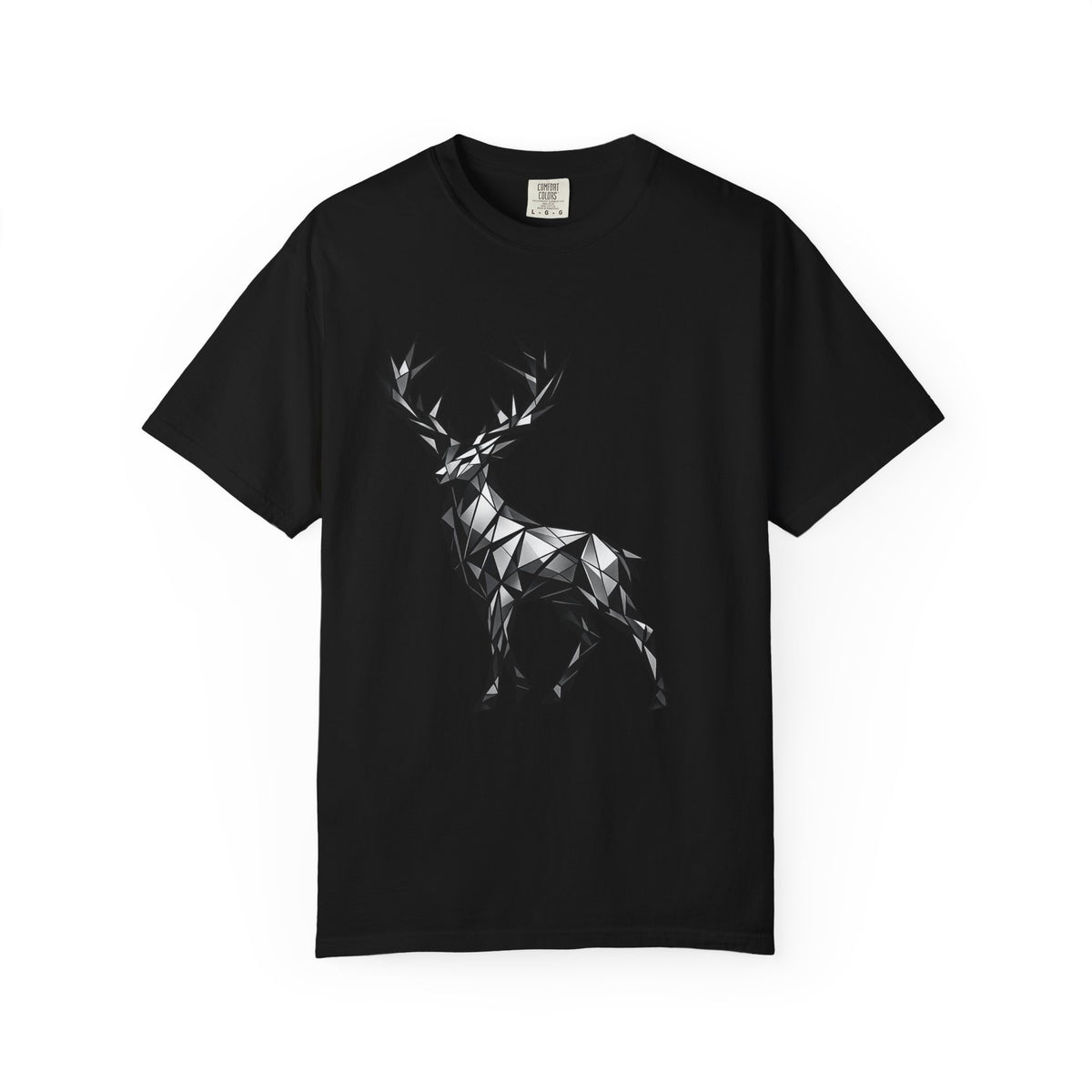 Geometric Stag T-Shirt — Black Polygon Deer Graphic Tee