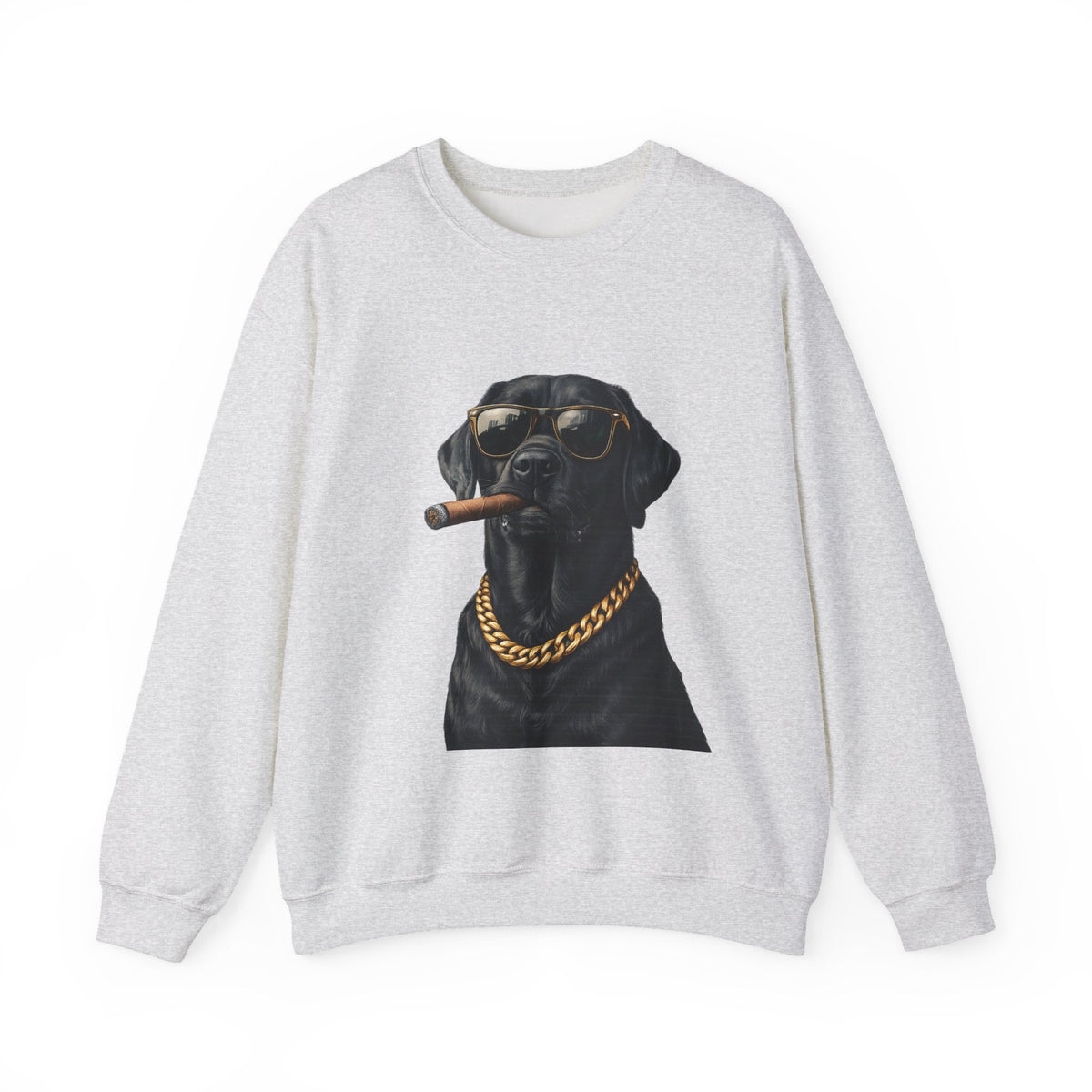 Cool Black Lab Crewneck Sweatshirt — Dog with Cigar & Gold Chain Graphic