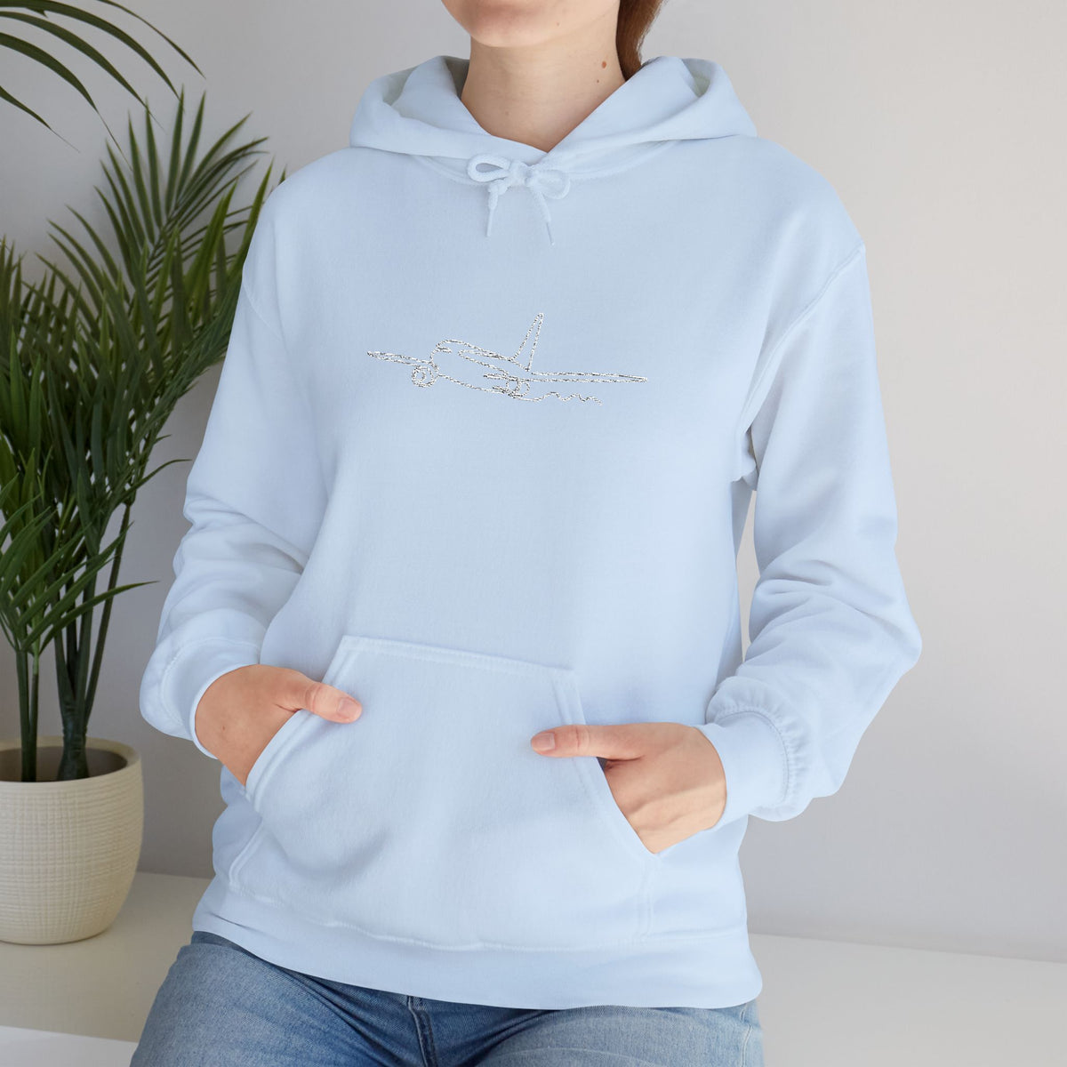Airplane Silhouette Embroidered Hoodie — Minimal Flight Crew & Aviation Gift