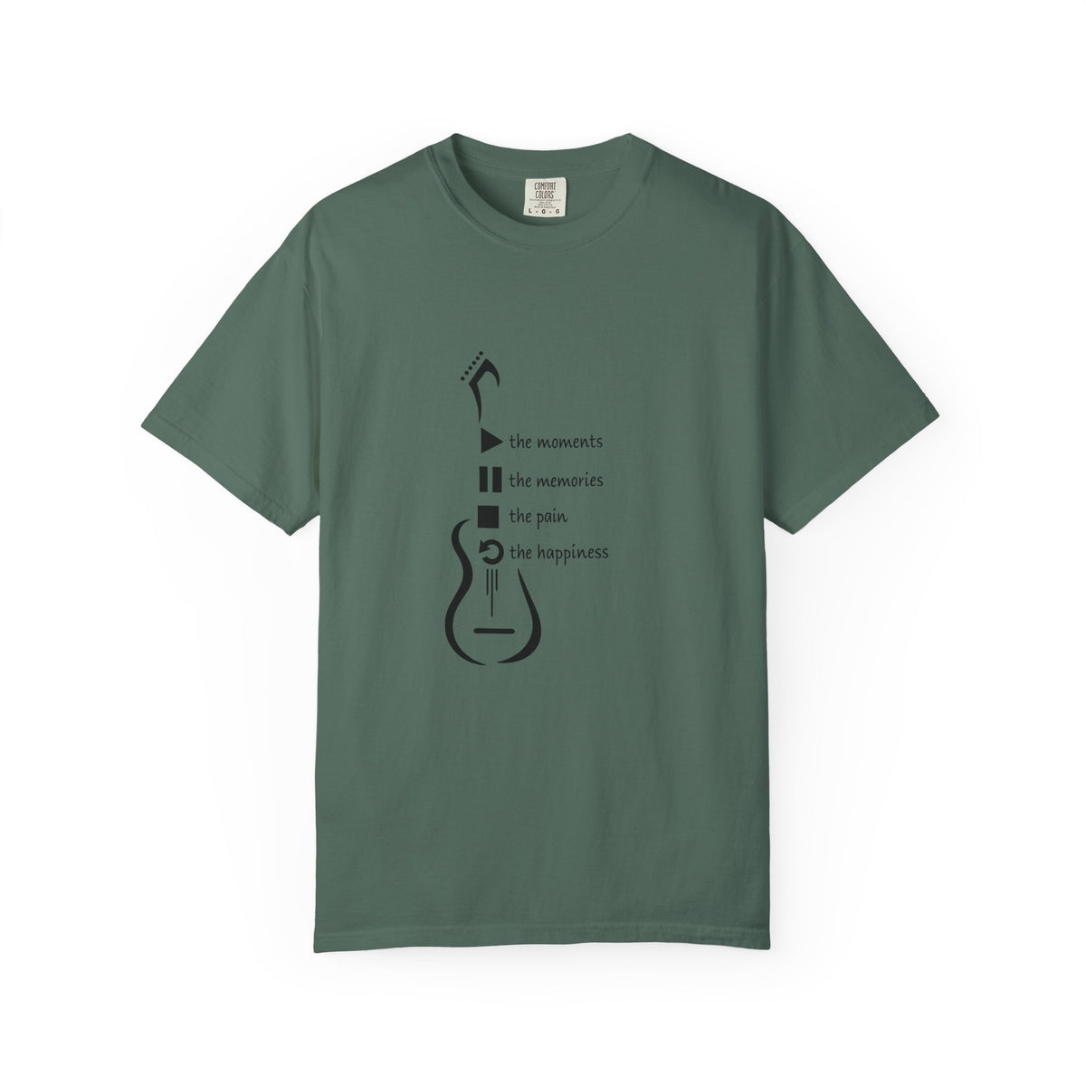 Guitar Silhouette Tee — "Our Moments, Our Memories, Our Music, Our Happiness"