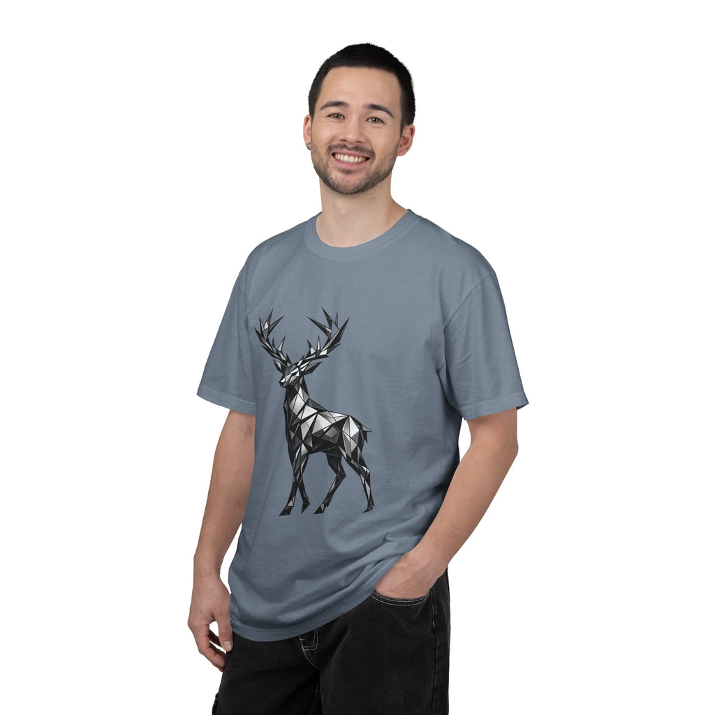 Geometric Stag T-Shirt — Black Polygon Deer Graphic Tee