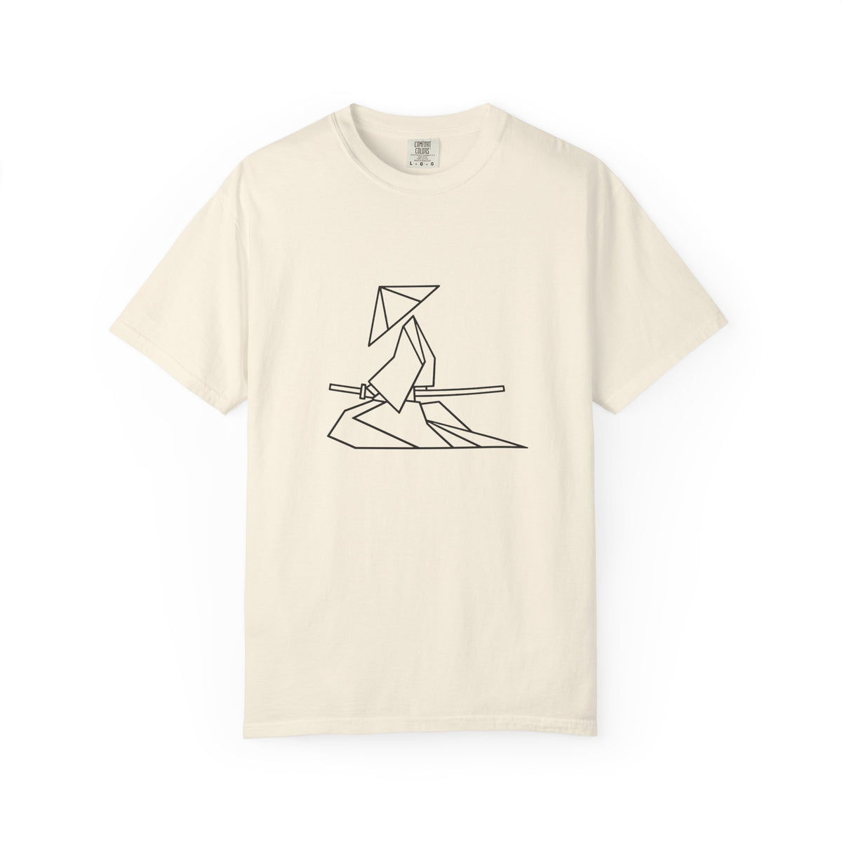 Samurai Line Art T-Shirt — Minimal Origami Swordsman Graphic Tee