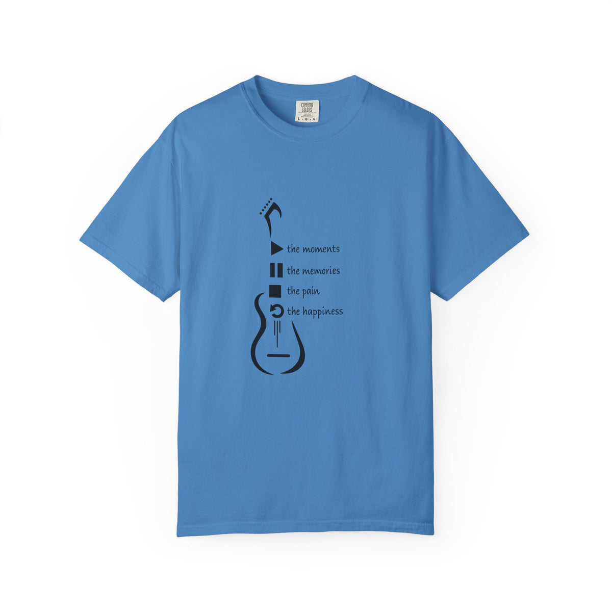 Guitar Silhouette Tee — "Our Moments, Our Memories, Our Music, Our Happiness"