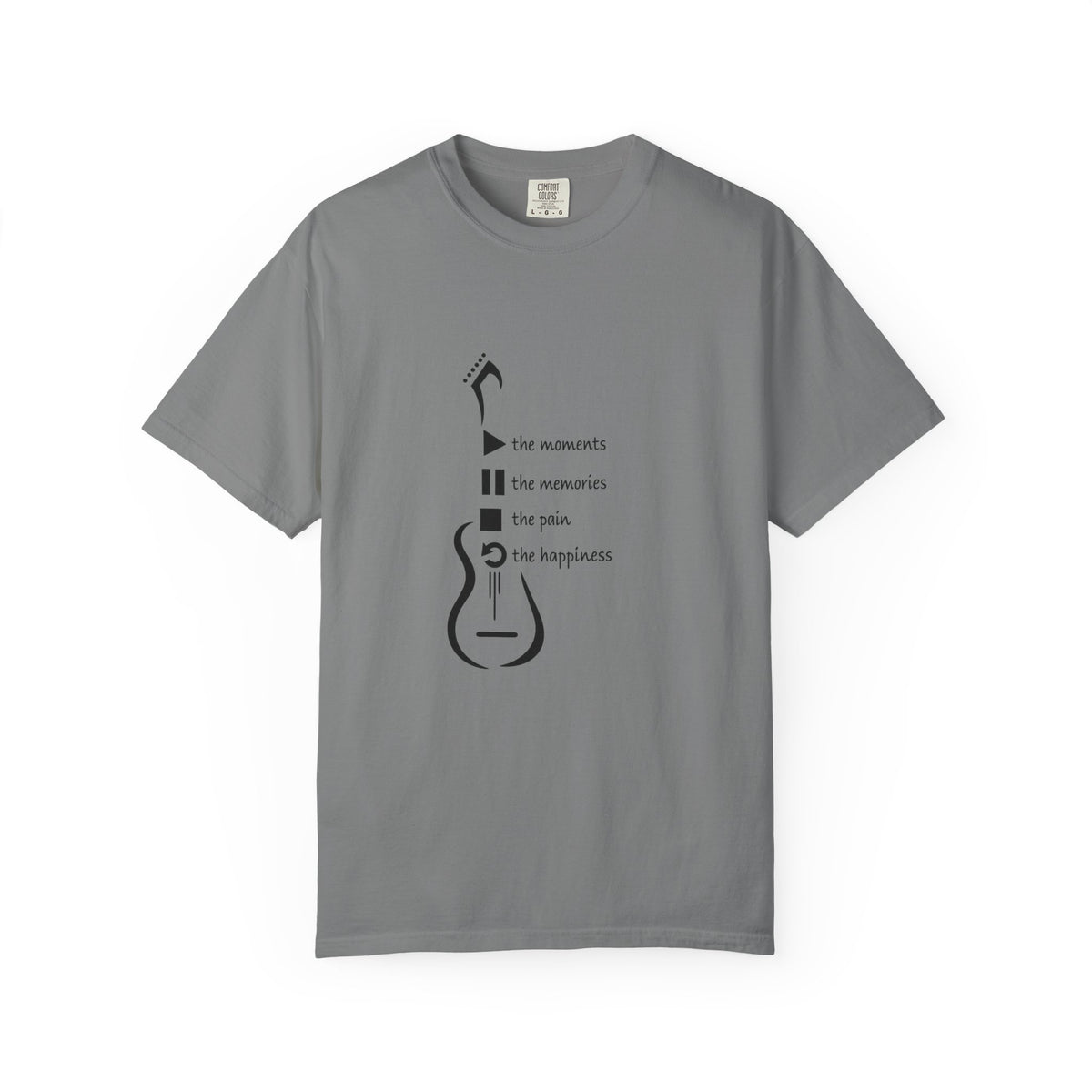 Guitar Silhouette Tee — "Our Moments, Our Memories, Our Music, Our Happiness"