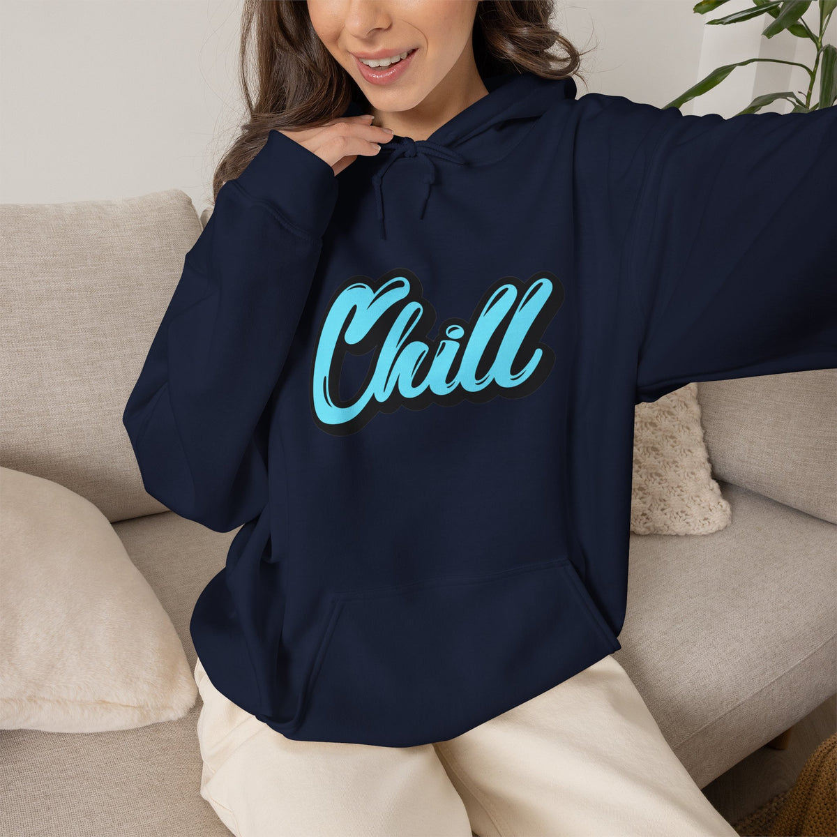 Chill Script Hoodie — Retro Blue Chill Graphic Pullover