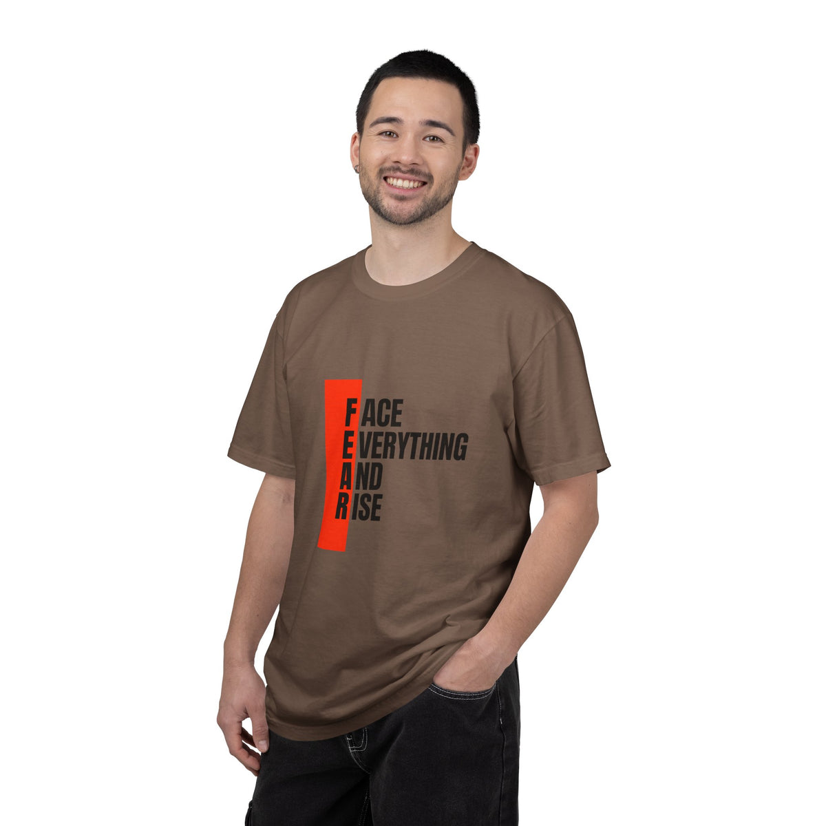 Motivational T-Shirt — "FEAR: Face Everything And Rise" Bold Red Accent