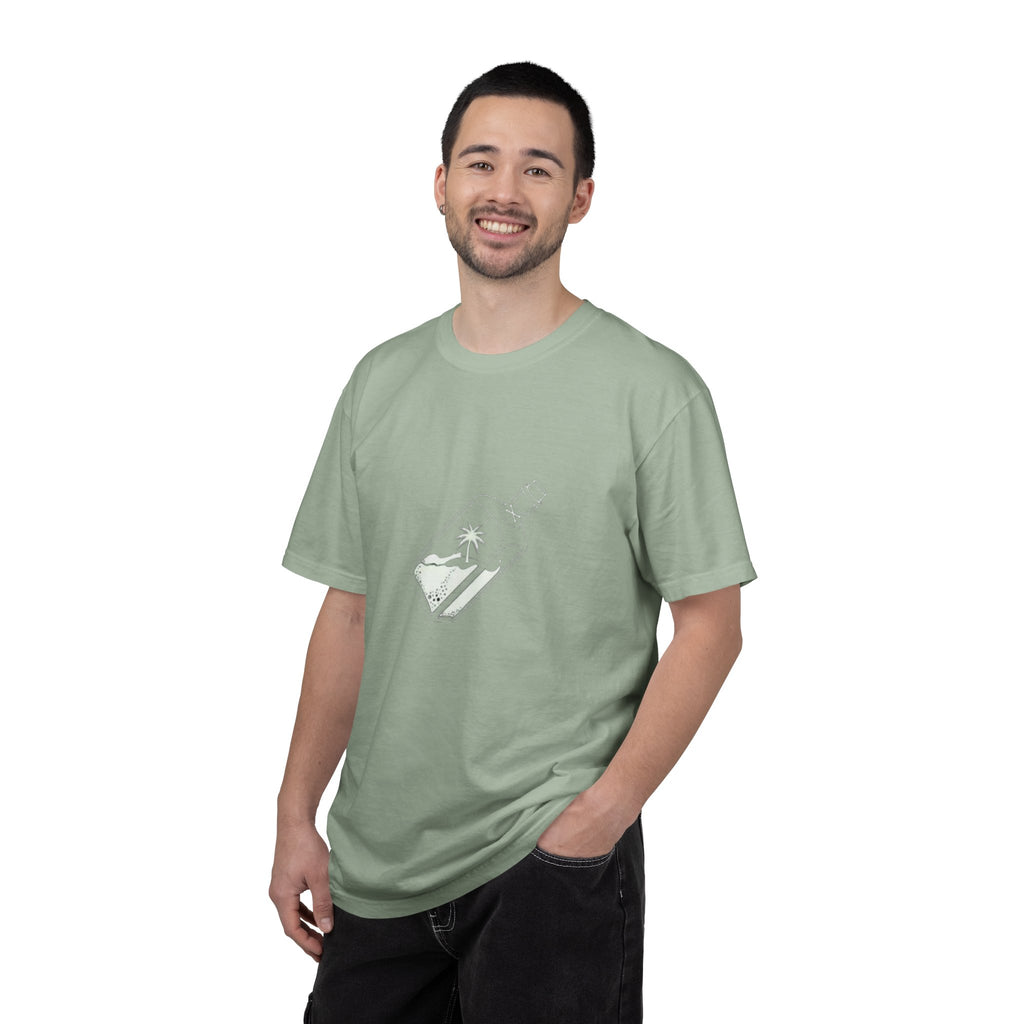Pocket Island T‑Shirt — Minimal Bottle Isle Graphic Tee