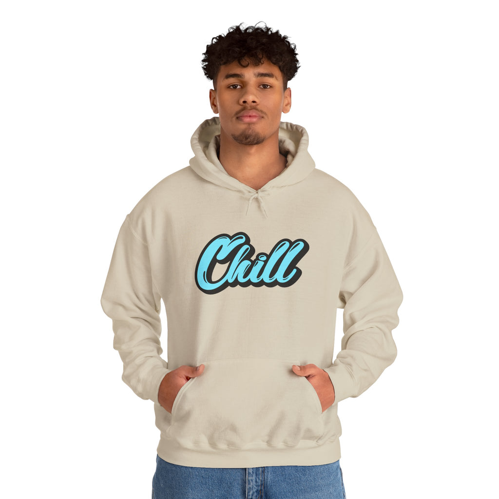 Chill Script Hoodie — Retro Blue Chill Graphic Pullover