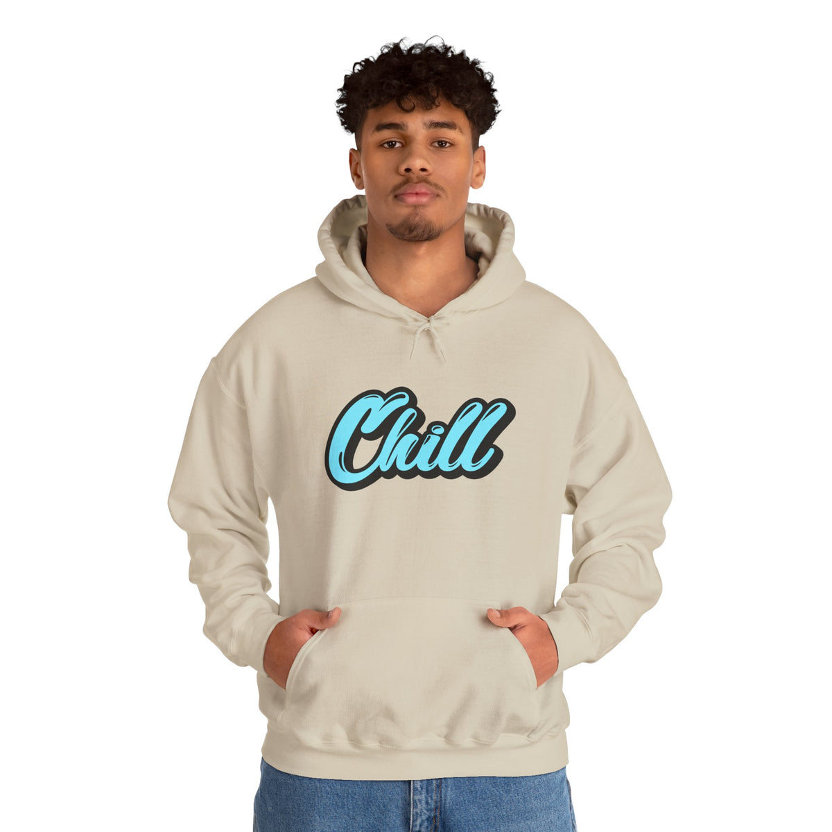 Chill Script Hoodie — Retro Blue Chill Graphic Pullover